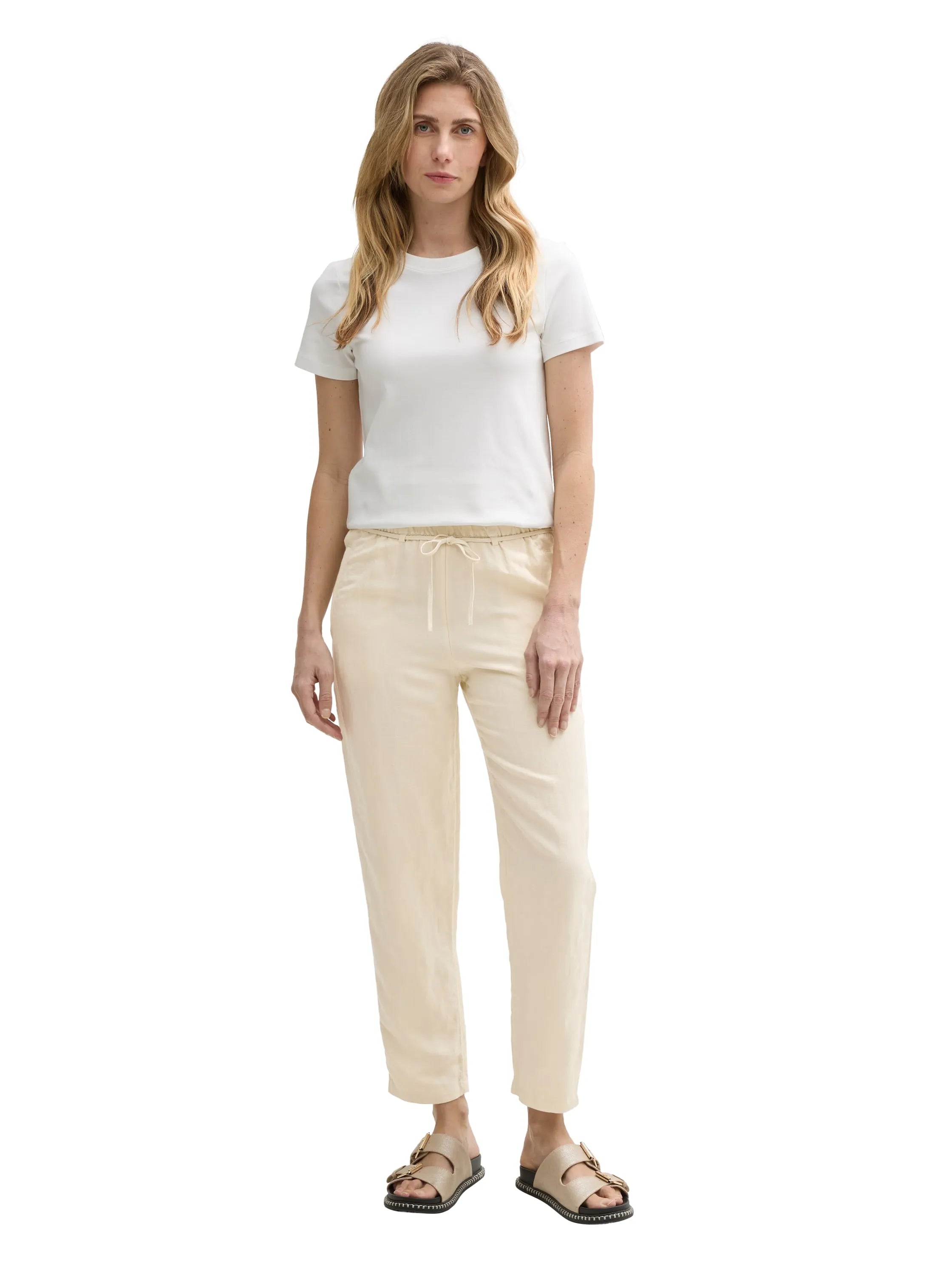 Tom Tailor Champagne Women Loose Slim Trousers with Linen Content SKU: 1046498_37762 Image 04