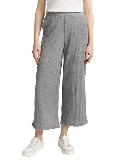 Tom Tailor Deep Black Offwhite Structure Women Crinkle Culotte Trousers SKU: 1046509_38001 Image 01