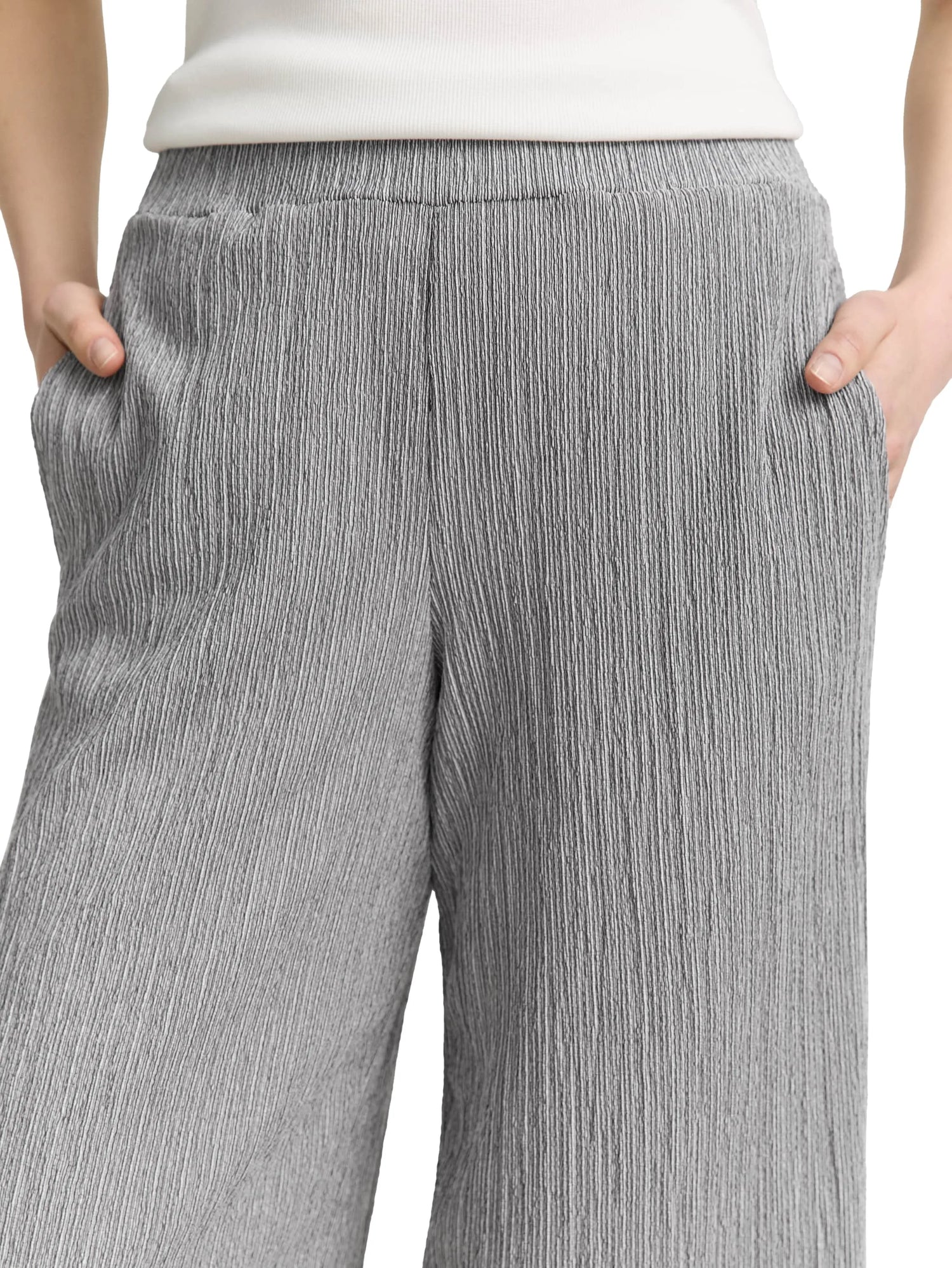 Tom Tailor Deep Black Offwhite Structure Women Crinkle Culotte Trousers SKU: 1046509_38001 Image 04