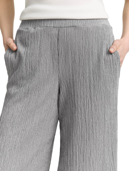 Tom Tailor Deep Black Offwhite Structure Women Crinkle Culotte Trousers SKU: 1046509_38001 Image 04