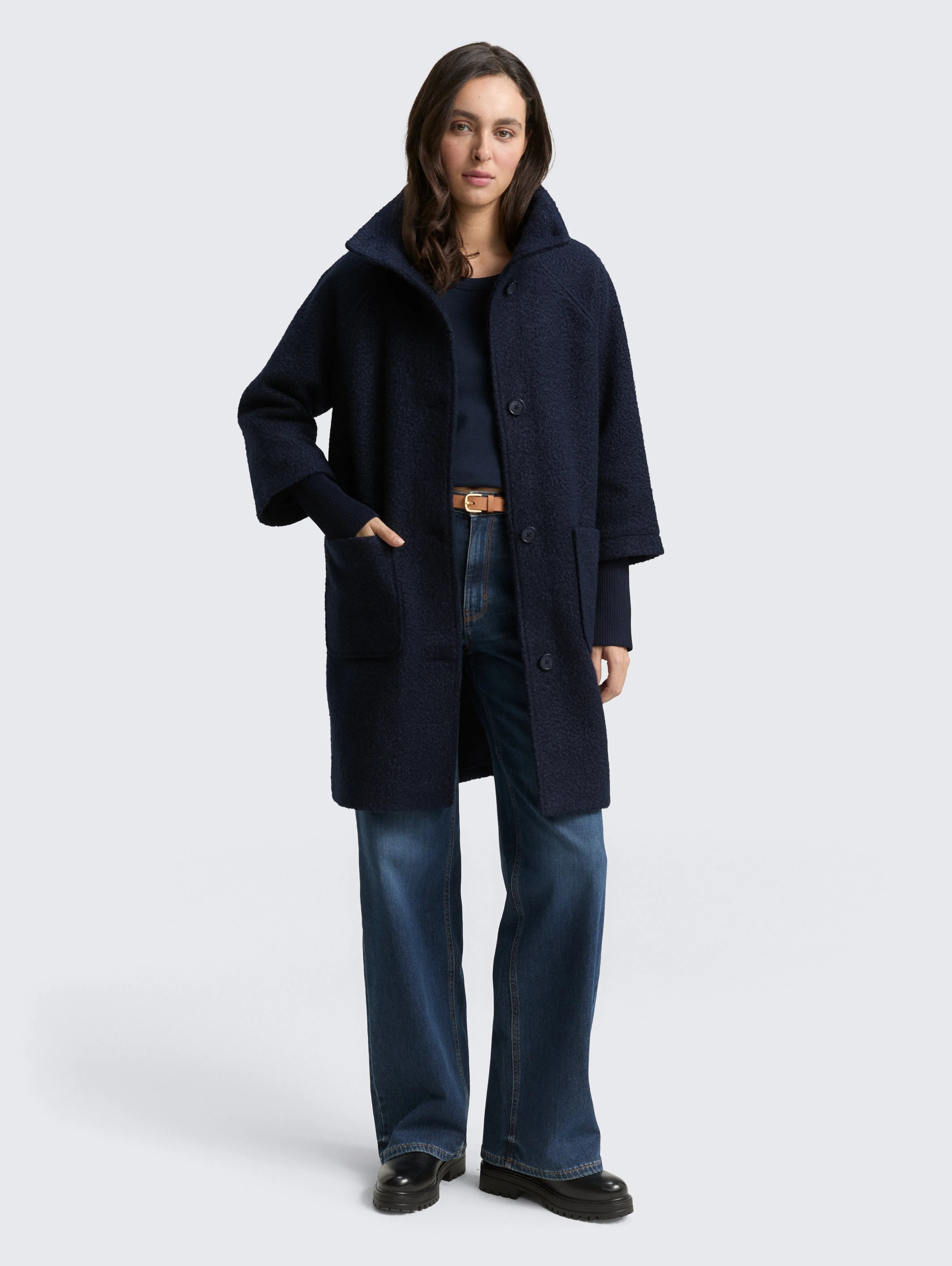 Tom Tailor_Black_BouclŽ Coat with Stand-Up Collar_1046604_10668_01