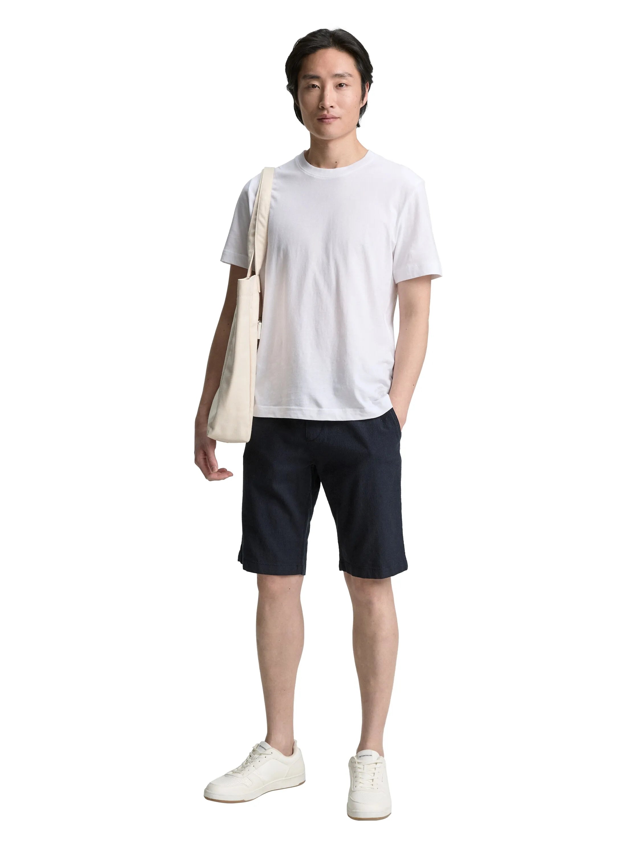 Tom Tailor Sky Captain Blue Men Regular Fit Shorts with Linen Content SKU: 1046813_10668 Image 03