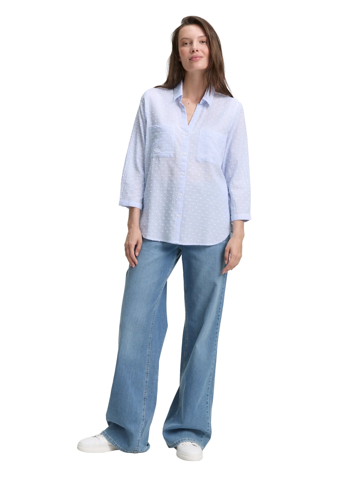 Tom Tailor Blue White Dobby Stripe Women Regular Fit Blouse with Striped Pattern SKU: 1047178_38208 Image 01