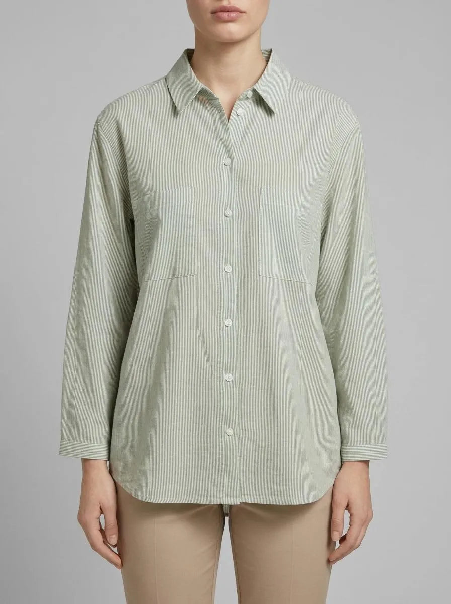 Tom Tailor Green White Dobby Stipe Women Regular Fit Blouse with Striped Pattern SKU: 1047178_38781 Image 00