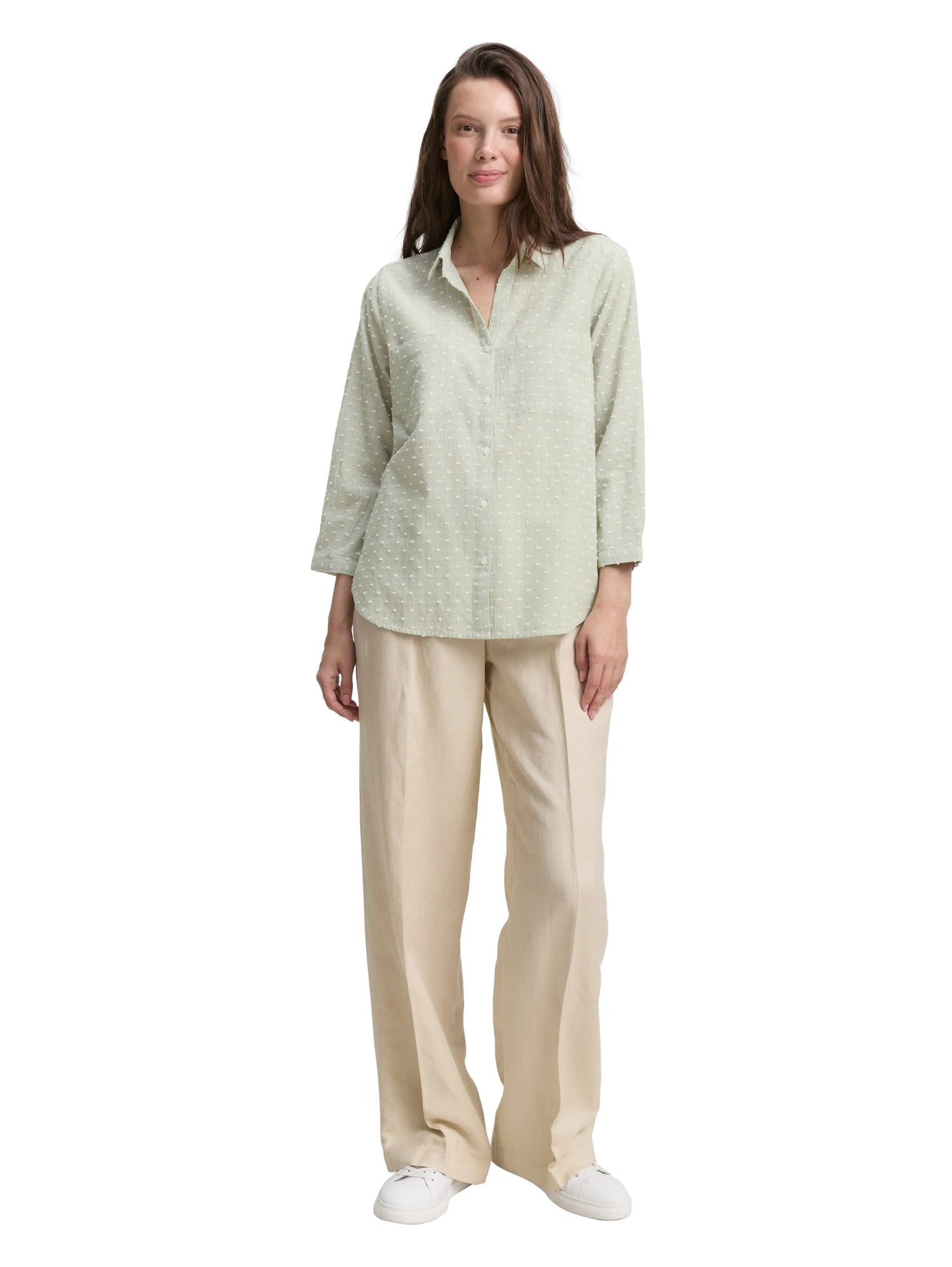 Tom Tailor Green White Dobby Stipe Women Regular Fit Blouse with Striped Pattern SKU: 1047178_38781 Image 01