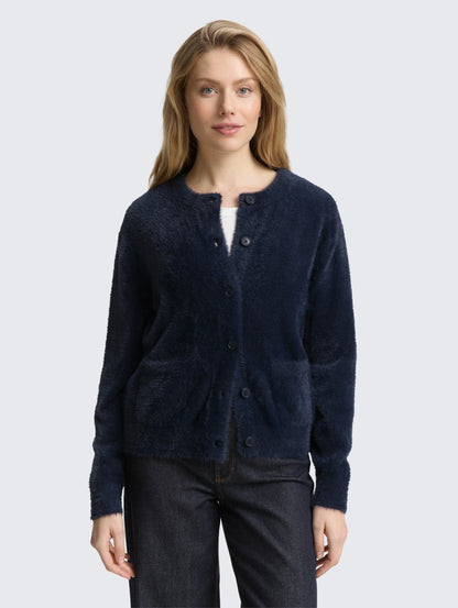 Tom Tailor_Black_Feather Yarn Cardigan with Button Placket_1048318_11019_02