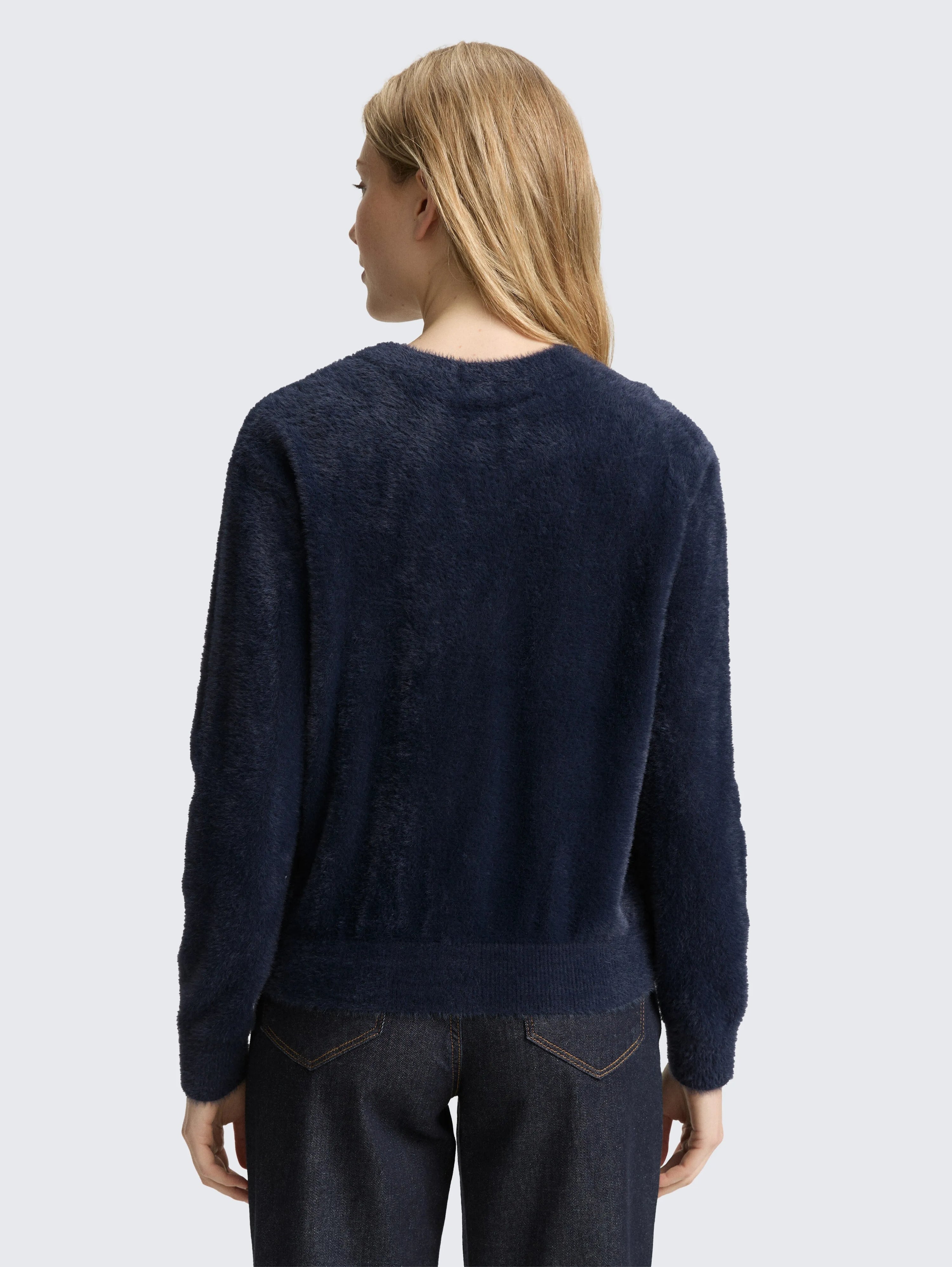 Tom Tailor_Black_Feather Yarn Cardigan with Button Placket_1048318_11019_03