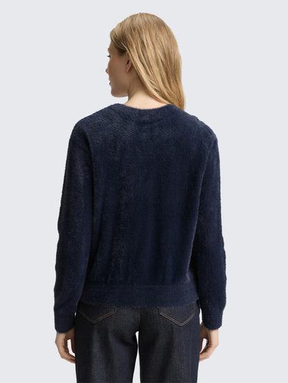 Tom Tailor_Black_Feather Yarn Cardigan with Button Placket_1048318_11019_03