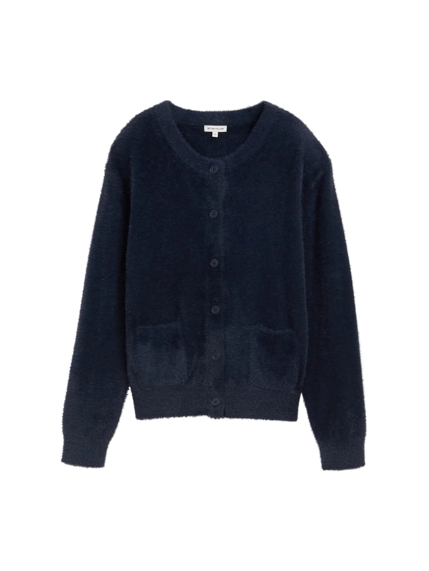 Tom Tailor_Black_Feather Yarn Cardigan with Button Placket_1048318_11019_04