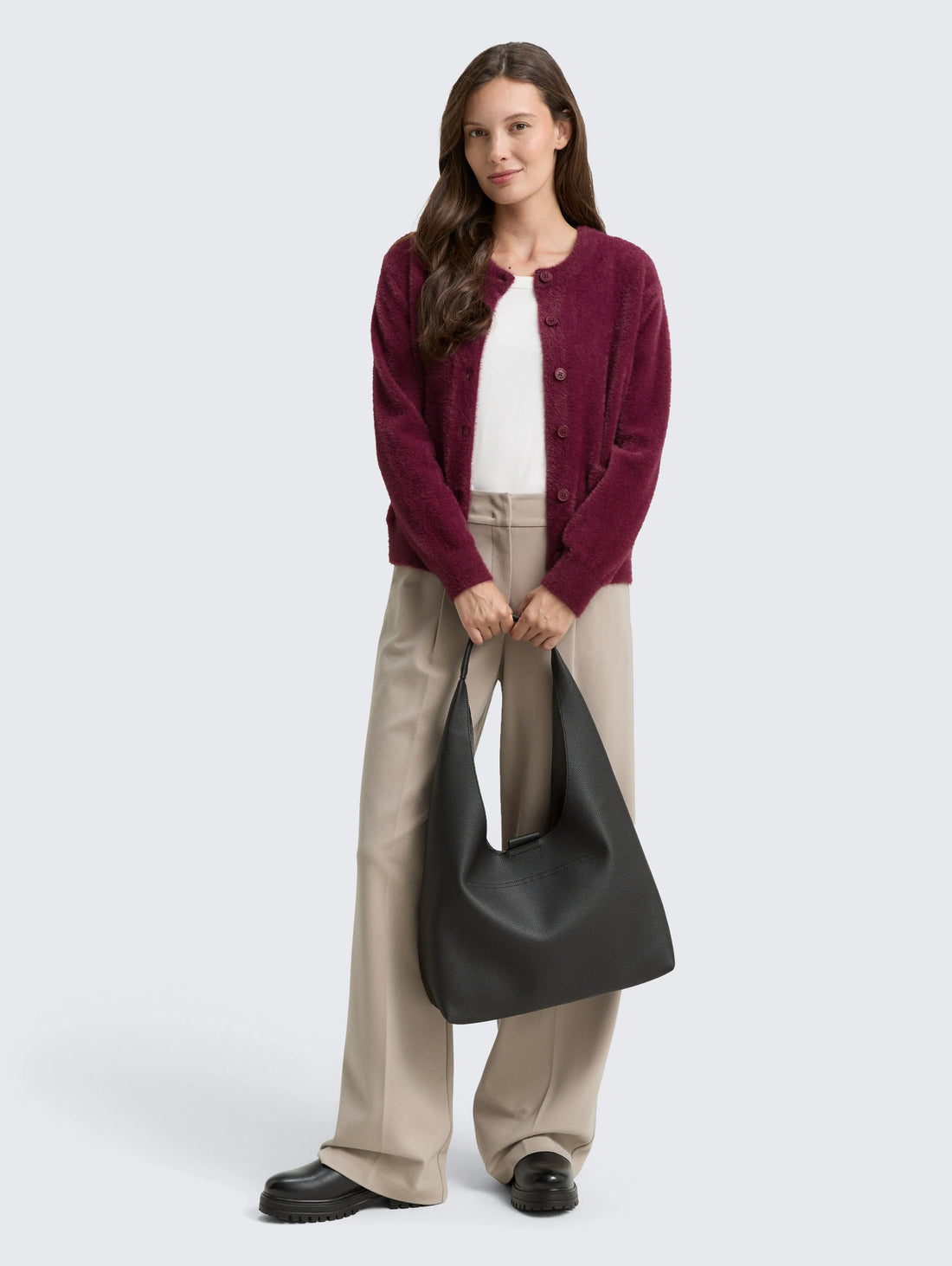 Tom Tailor_Black_Feather Yarn Cardigan with Button Placket_1048318_16427_01