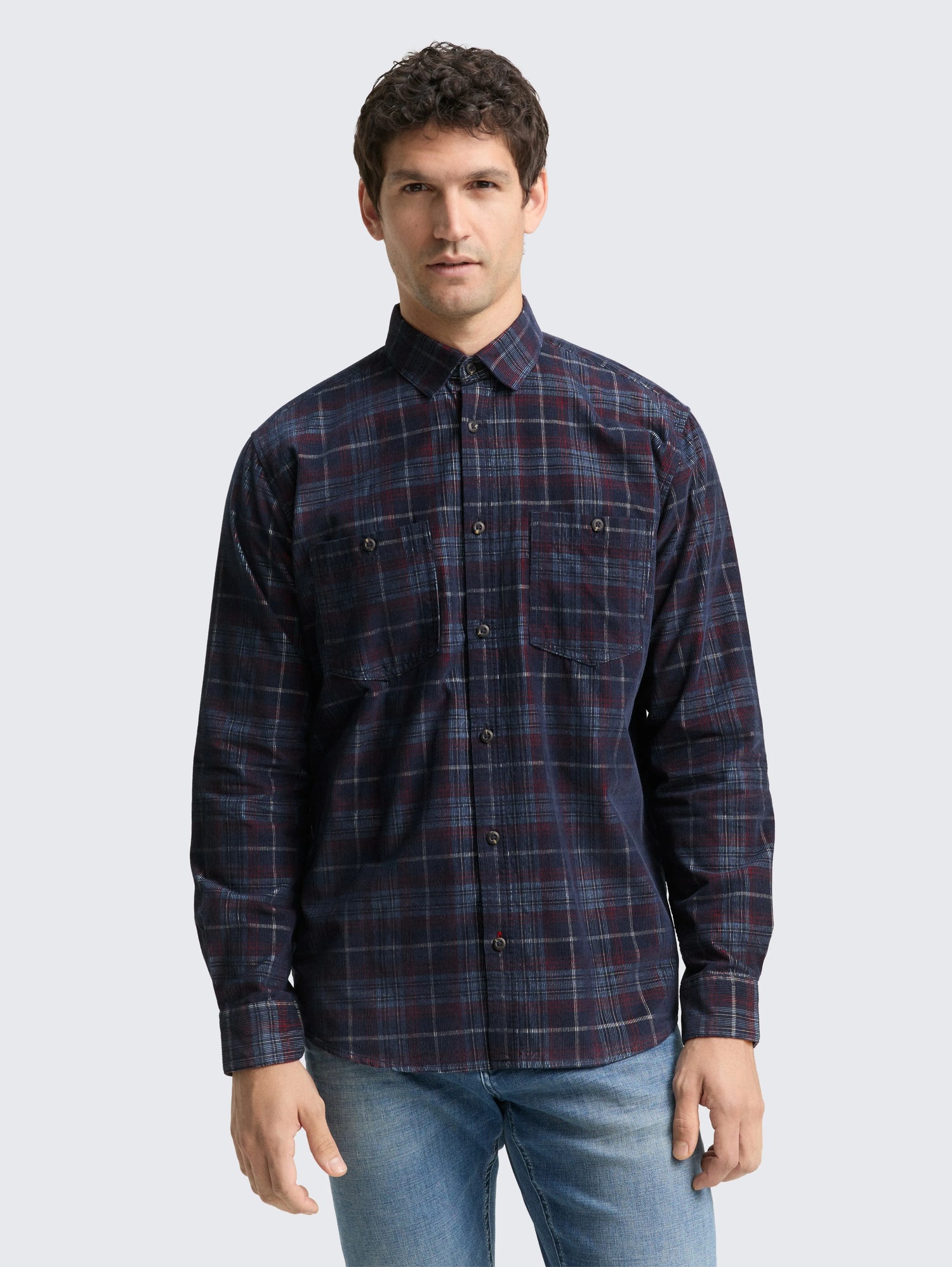 Tom Tailor_0_Regular Fit Corduroy Shirt with Checked Pattern_1048427_38918_01