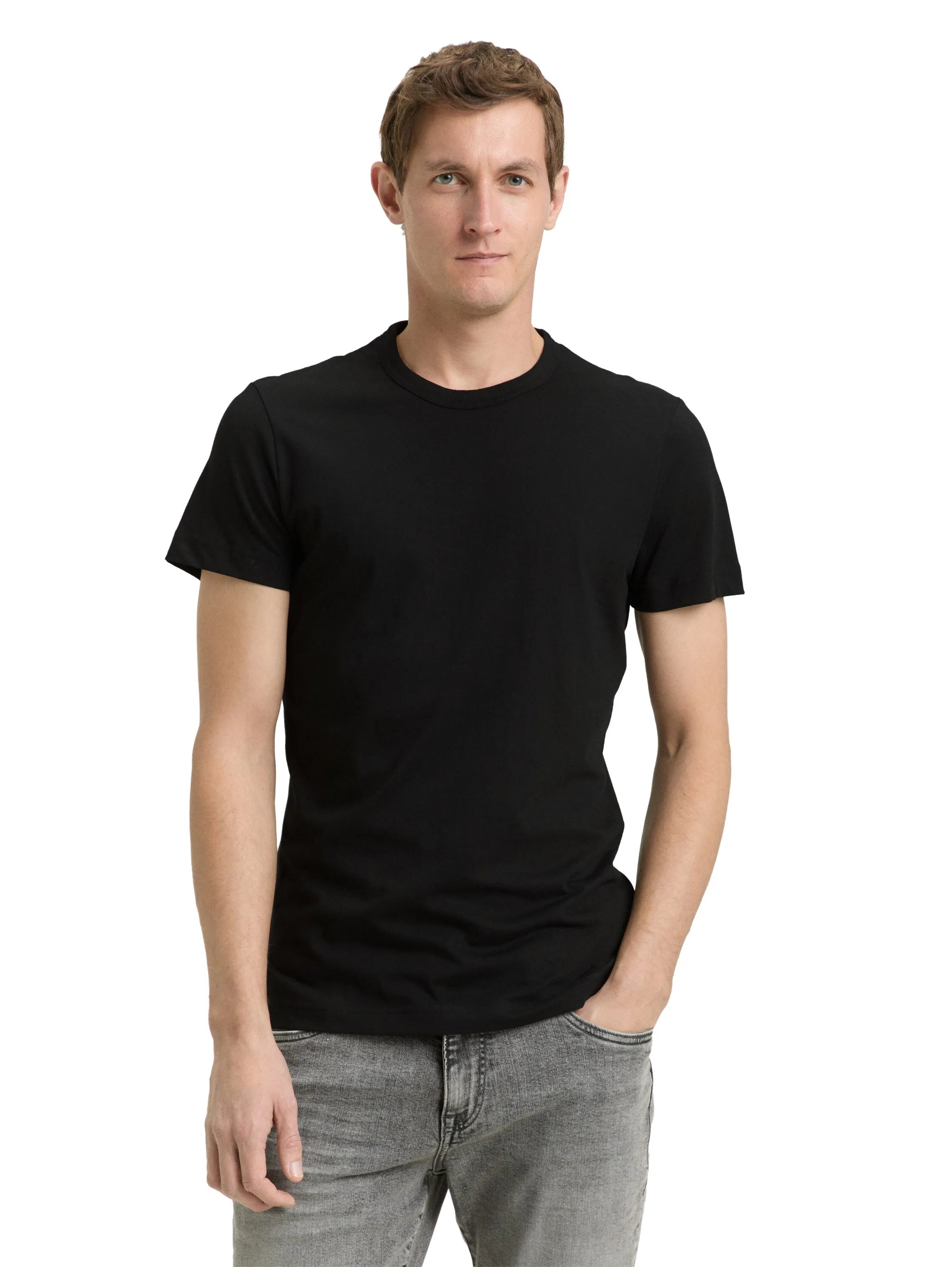 Tom Tailor Black Men Slim-Fit Cotton T-Shirt SKU: 1048598_29999 Image 03