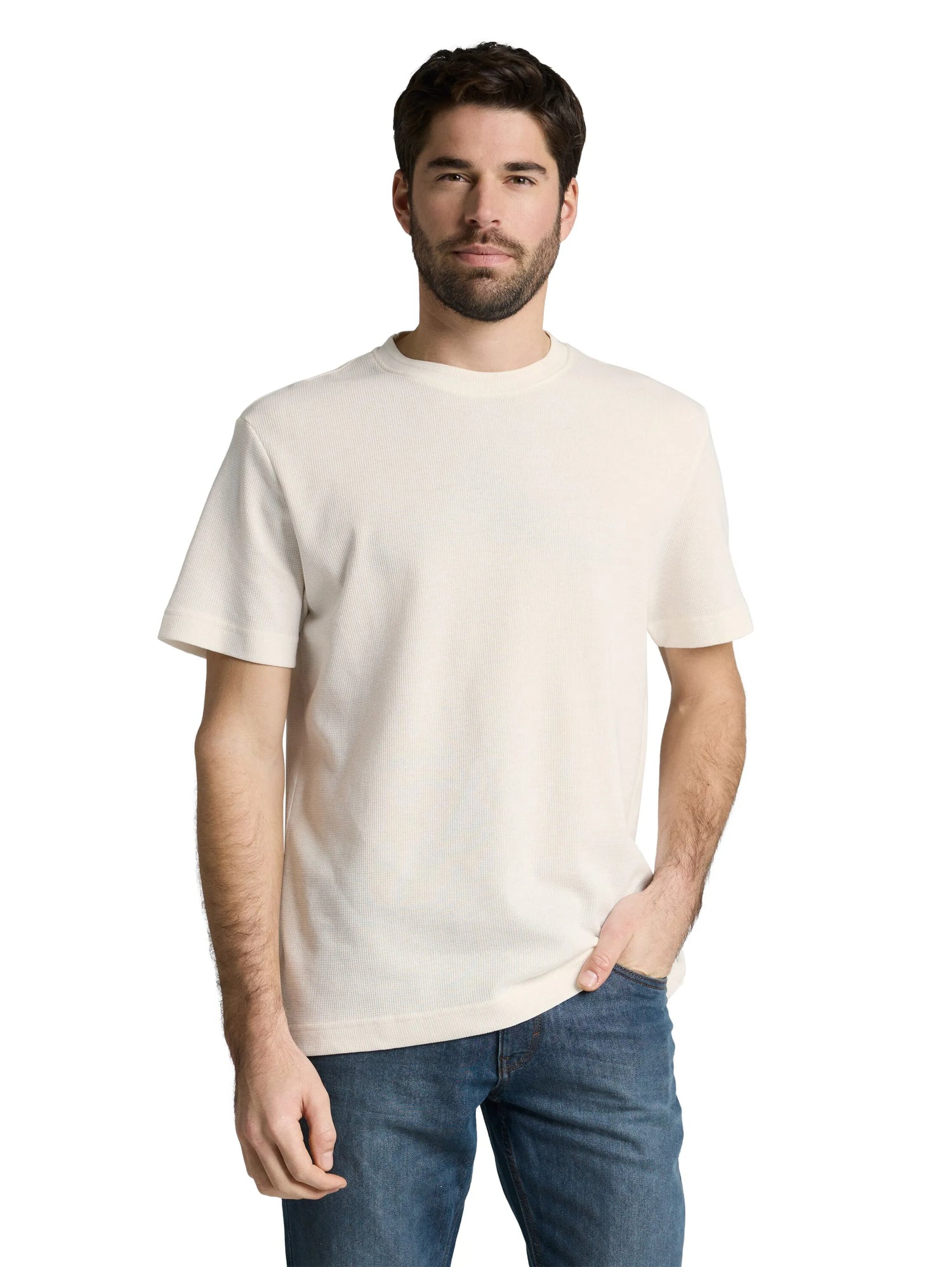 Tom Tailor Gardenia White Men T-Shirt with Waffle Texture SKU: 1048599_10348 Image 03