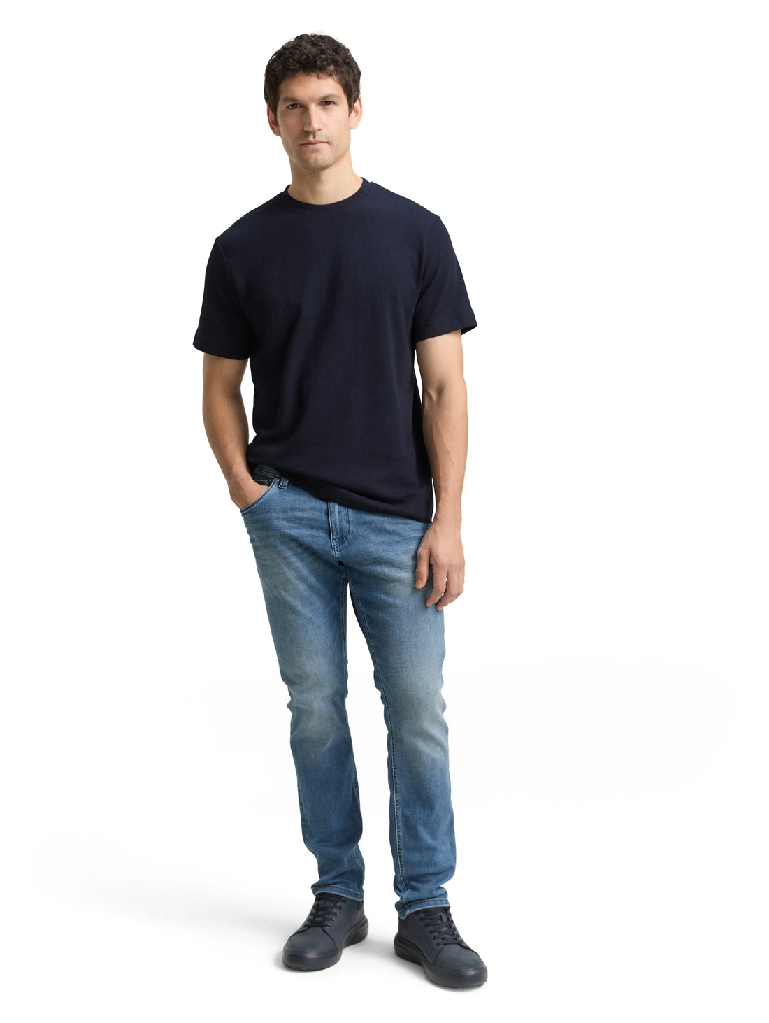 Tom Tailor Sky Captain Blue Men T-Shirt with Waffle Texture SKU: 1048599_10668 Image 01