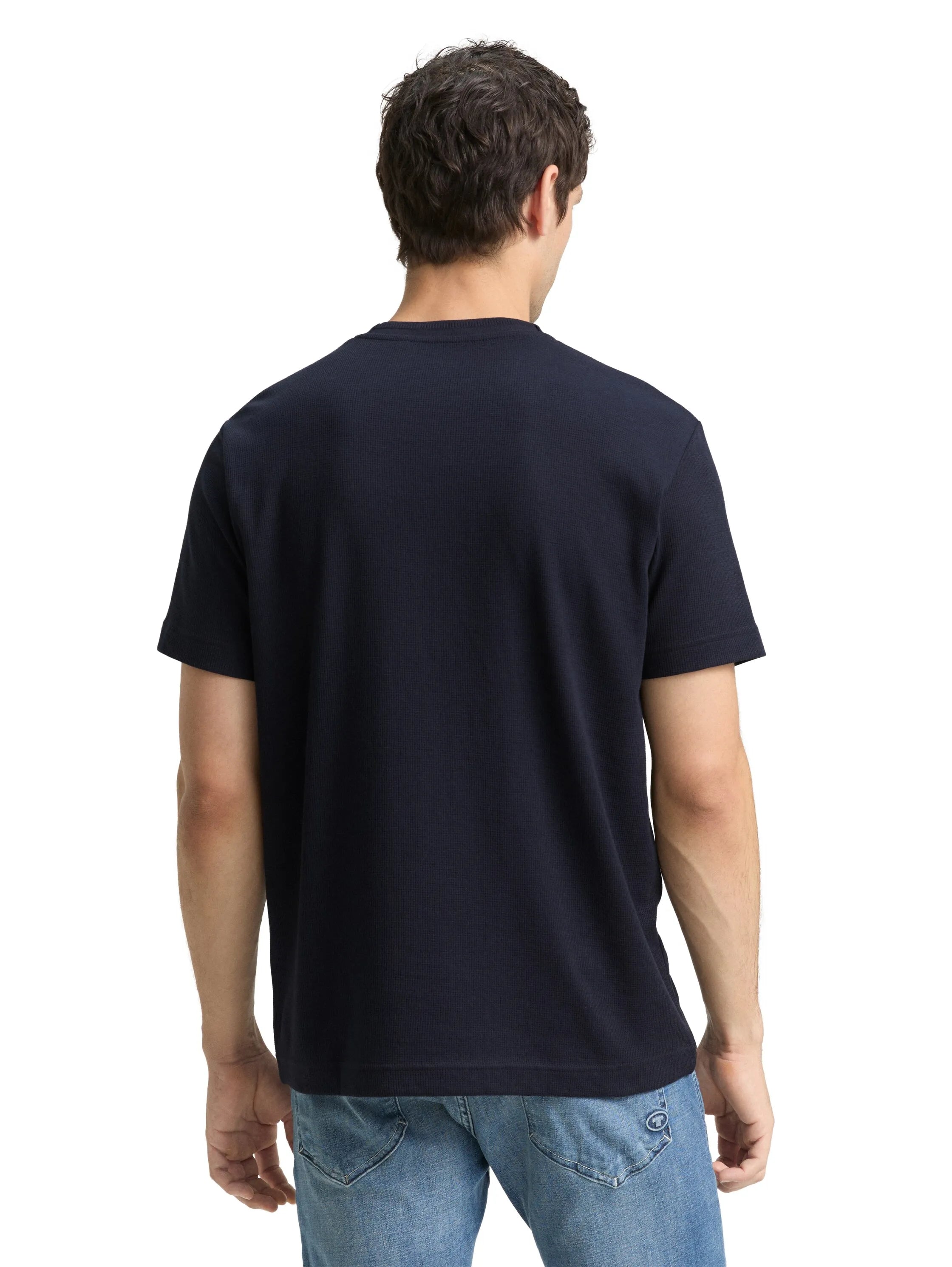Tom Tailor Sky Captain Blue Men T-Shirt with Waffle Texture SKU: 1048599_10668 Image 02