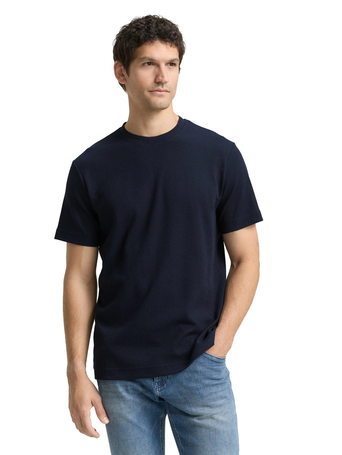 Tom Tailor Sky Captain Blue Men T-Shirt with Waffle Texture SKU: 1048599_10668 Image 03
