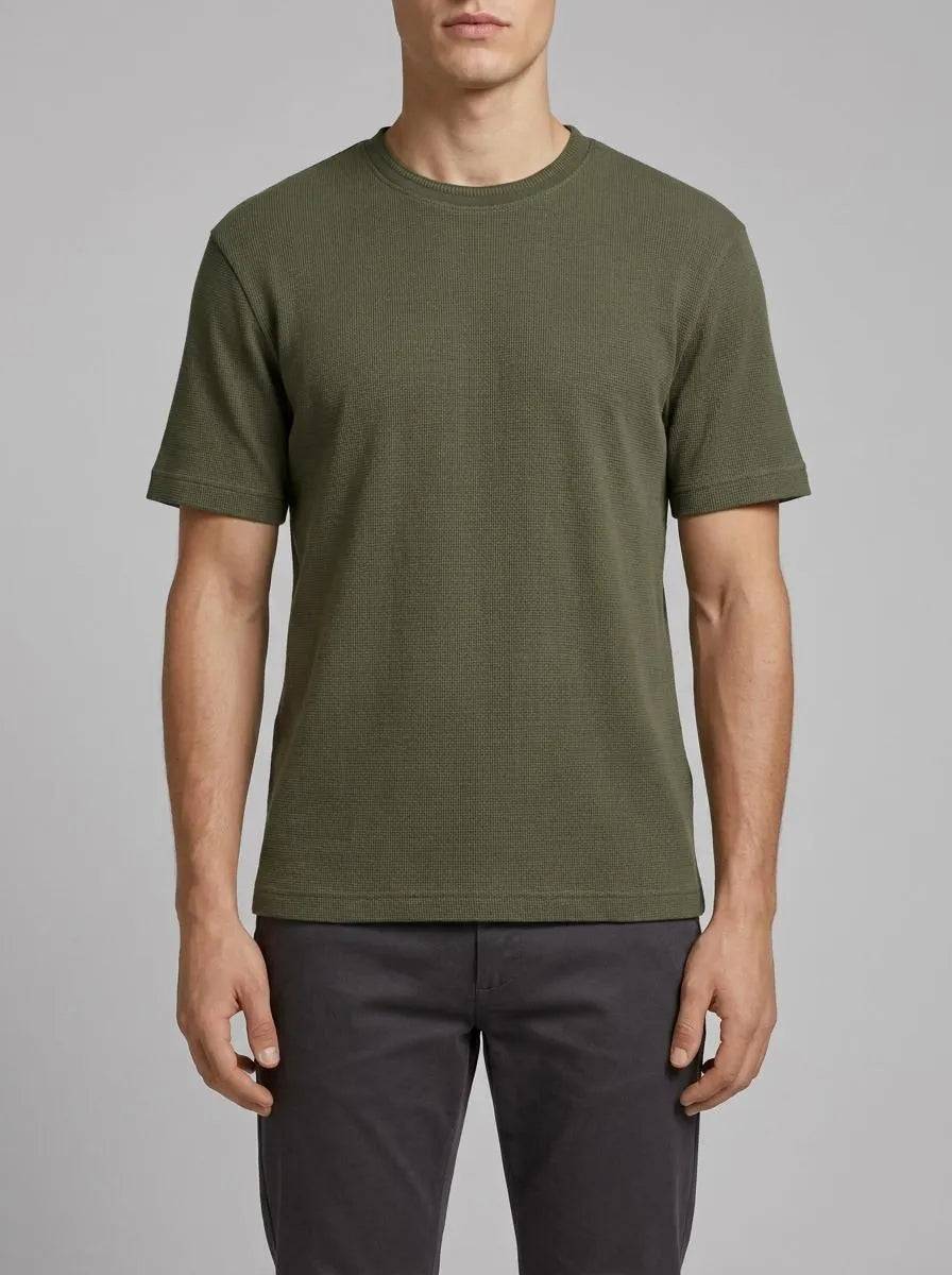 Tom Tailor Deep Forest Green Men T-Shirt with Waffle Texture SKU: 1048599_10920 Image 00
