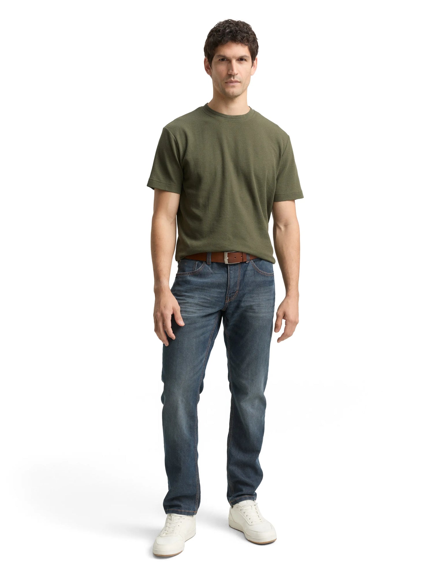 Tom Tailor Deep Forest Green Men T-Shirt with Waffle Texture SKU: 1048599_10920 Image 01