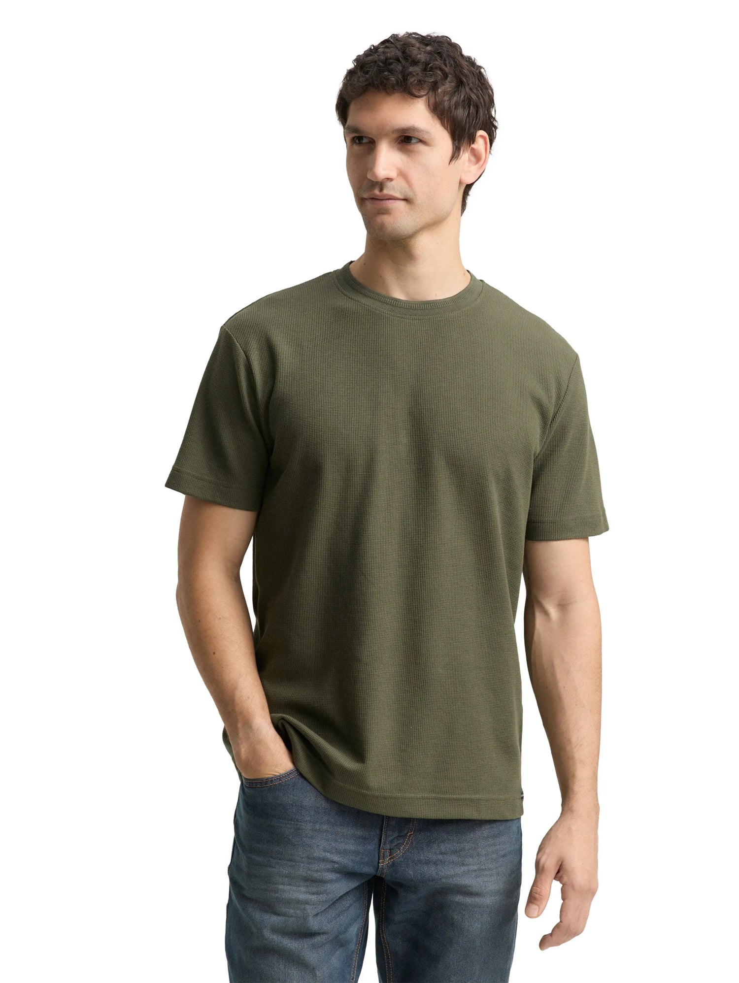 Tom Tailor Deep Forest Green Men T-Shirt with Waffle Texture SKU: 1048599_10920 Image 03