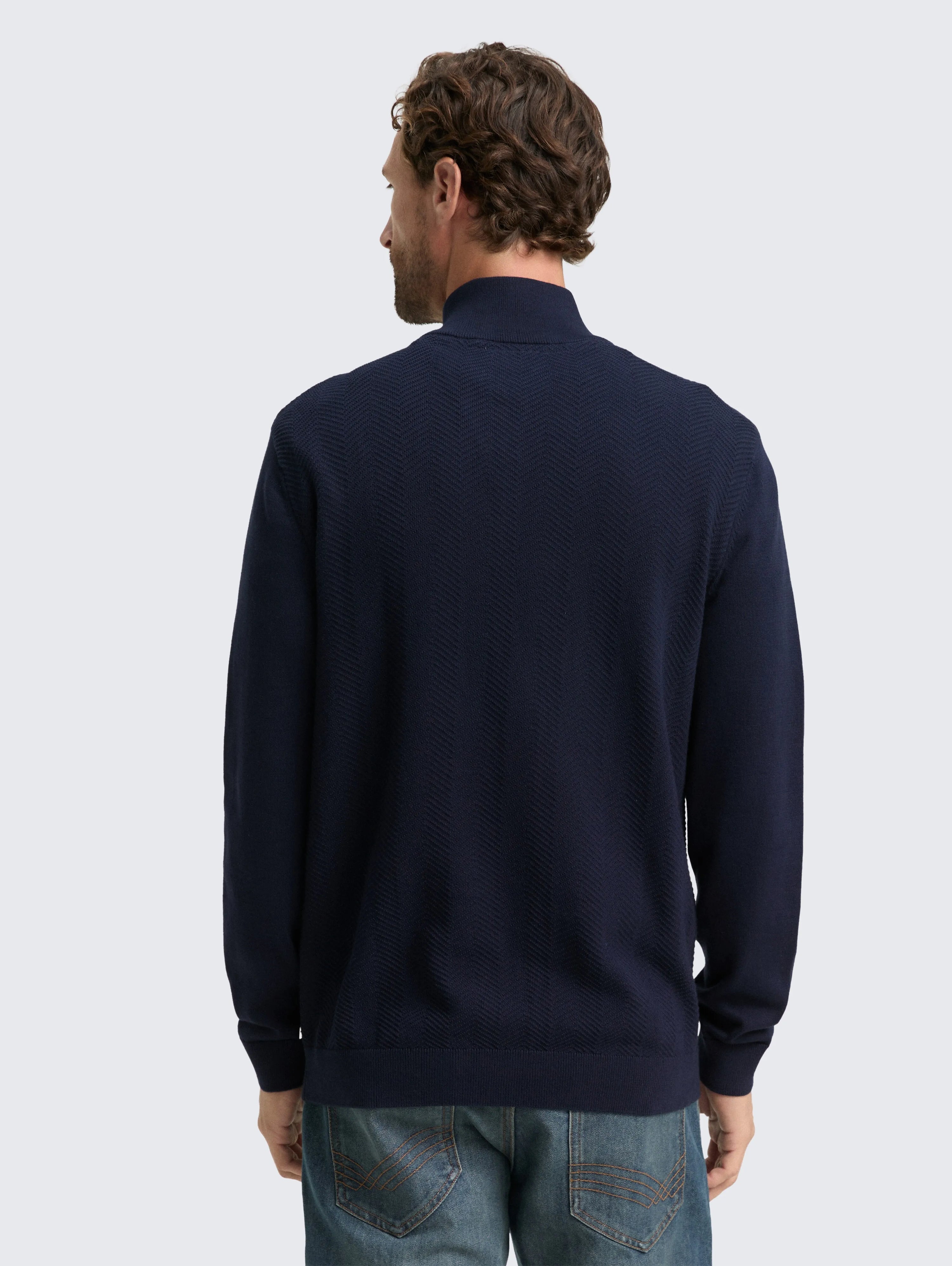 Tom Tailor_Beige_Troyer Knit Jumper with Herringbone Texture_1048722_10668_03