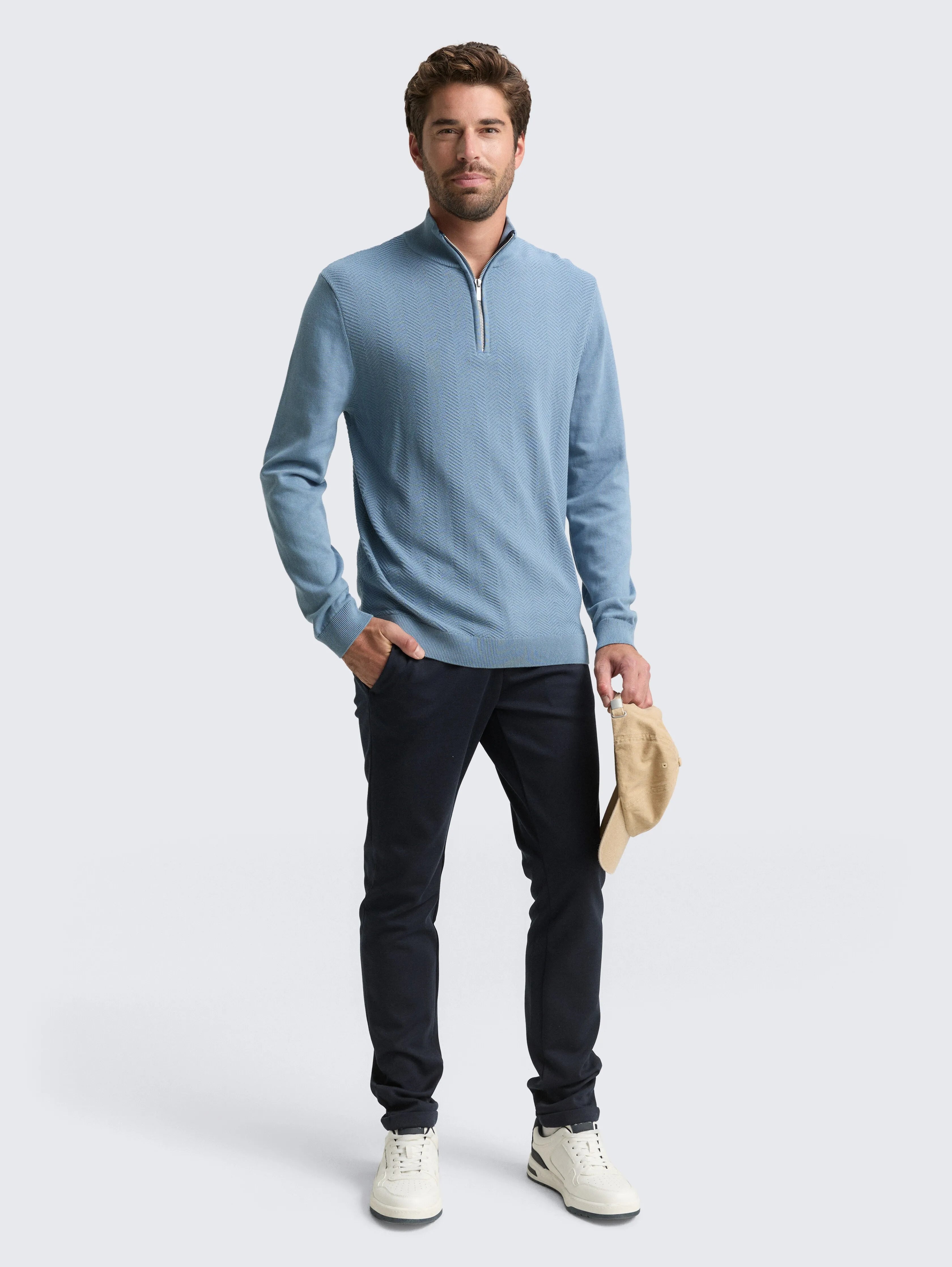 Tom Tailor_Beige_Troyer Knit Jumper with Herringbone Texture_1048722_28800_01