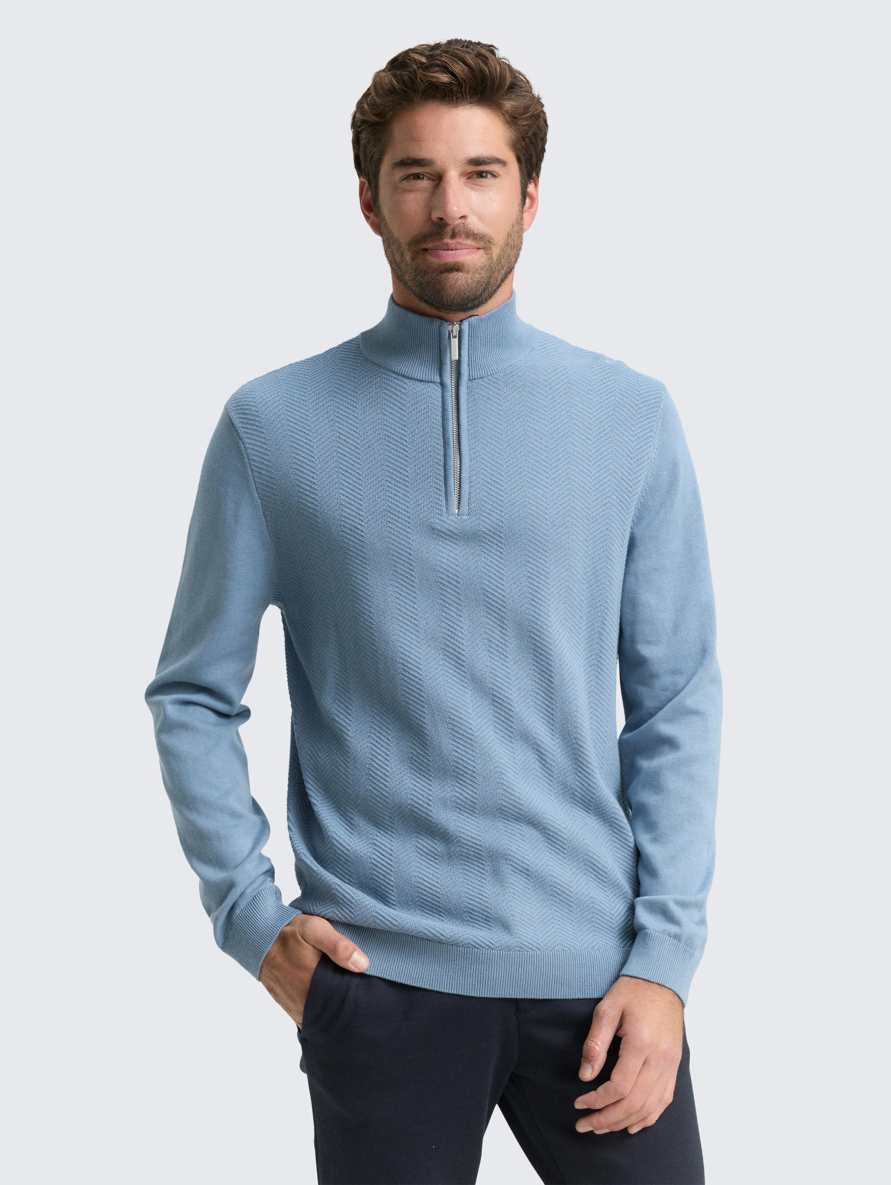 Tom Tailor_Beige_Troyer Knit Jumper with Herringbone Texture_1048722_28800_02