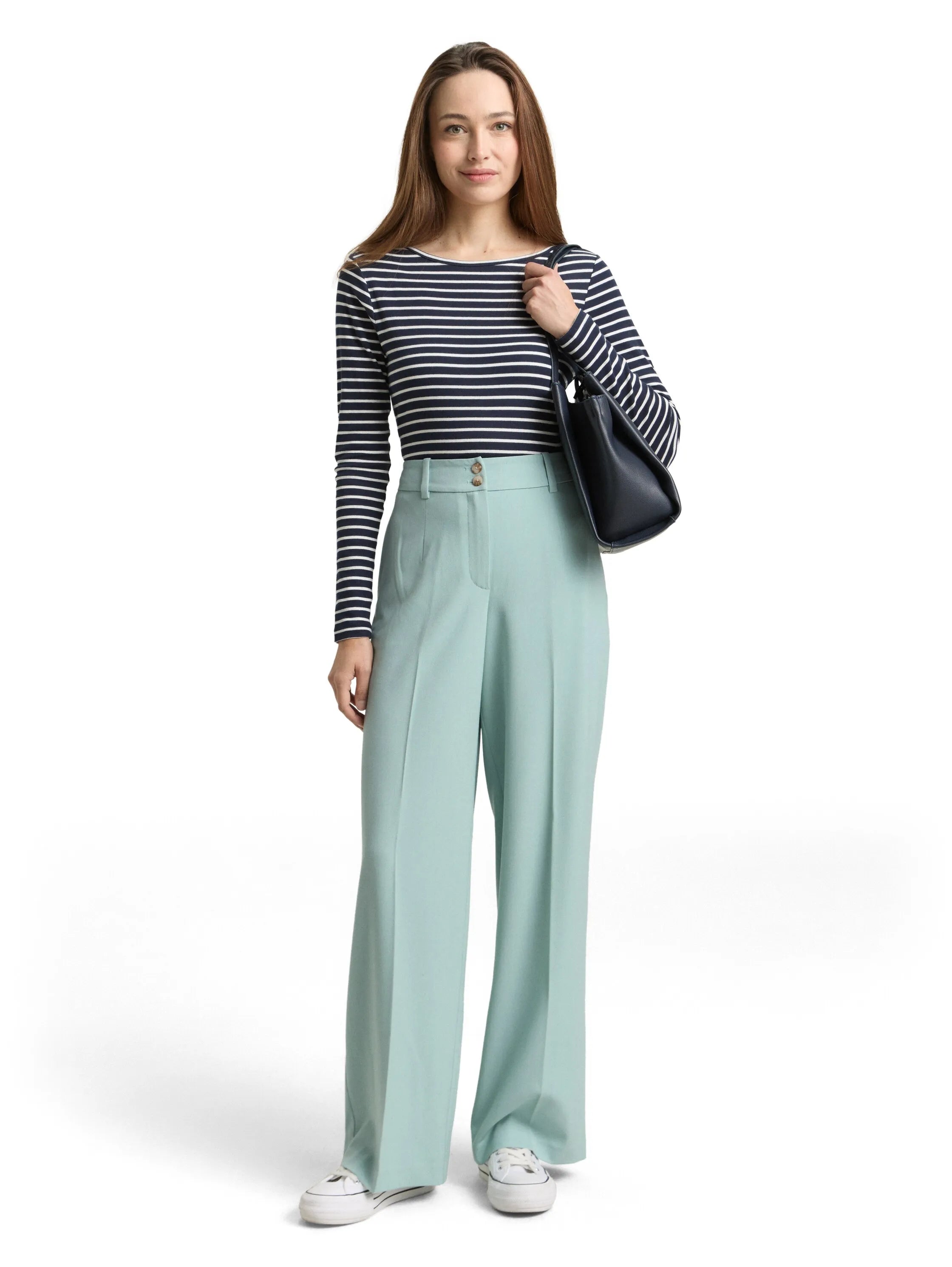 Tom Tailor Blue Haze Melange Women Ttlea Wide Trousers with Crease SKU: 1048856_39627 Image 03