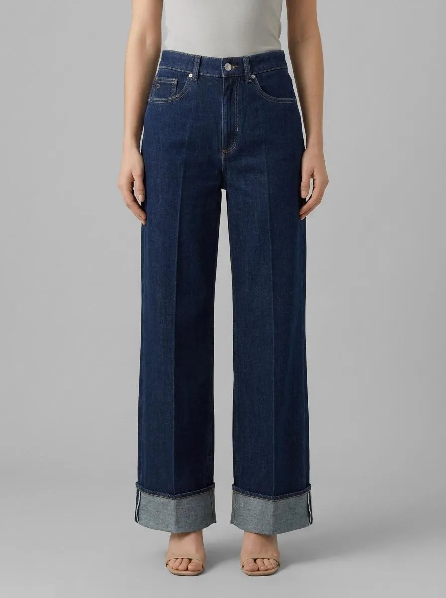 Denim Tom Tailor Rinsed Blue Denim Women Ttlinou Wide High-Waisted Jeans with Turn-Ups SKU: 1048912_10138 Image 00