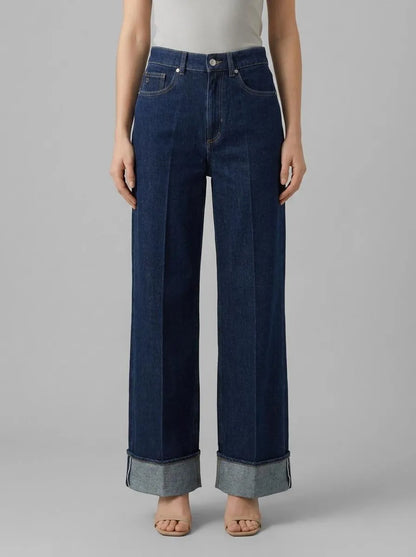 Denim Tom Tailor Rinsed Blue Denim Women Ttlinou Wide High-Waisted Jeans with Turn-Ups SKU: 1048912_10138 Image 00