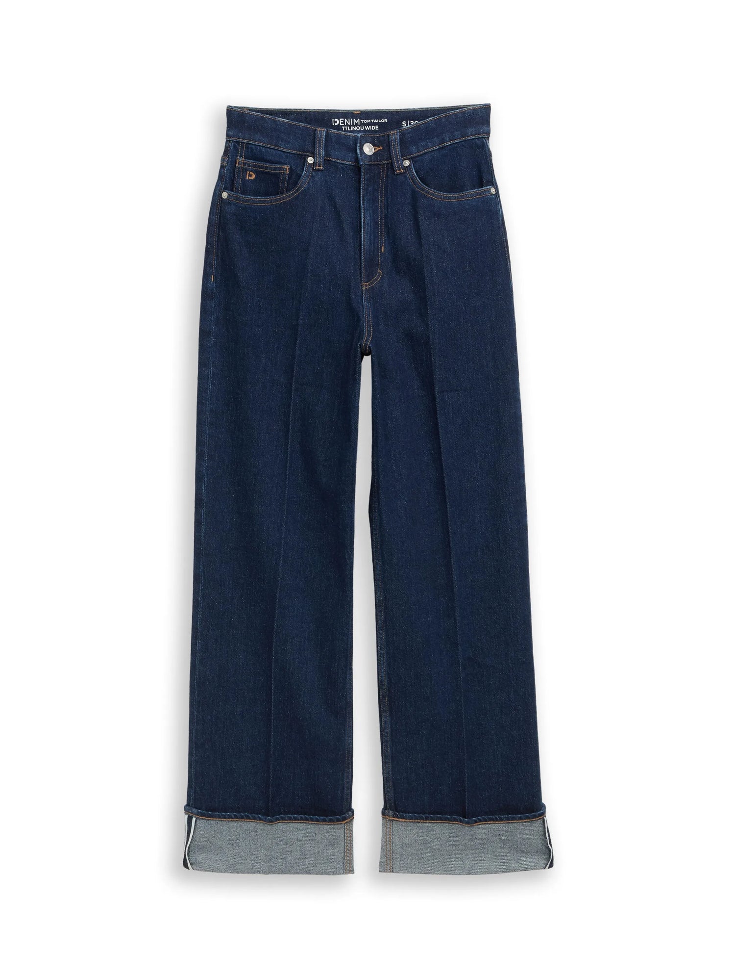 Denim Tom Tailor Rinsed Blue Denim Women Ttlinou Wide High-Waisted Jeans with Turn-Ups SKU: 1048912_10138 Image 06