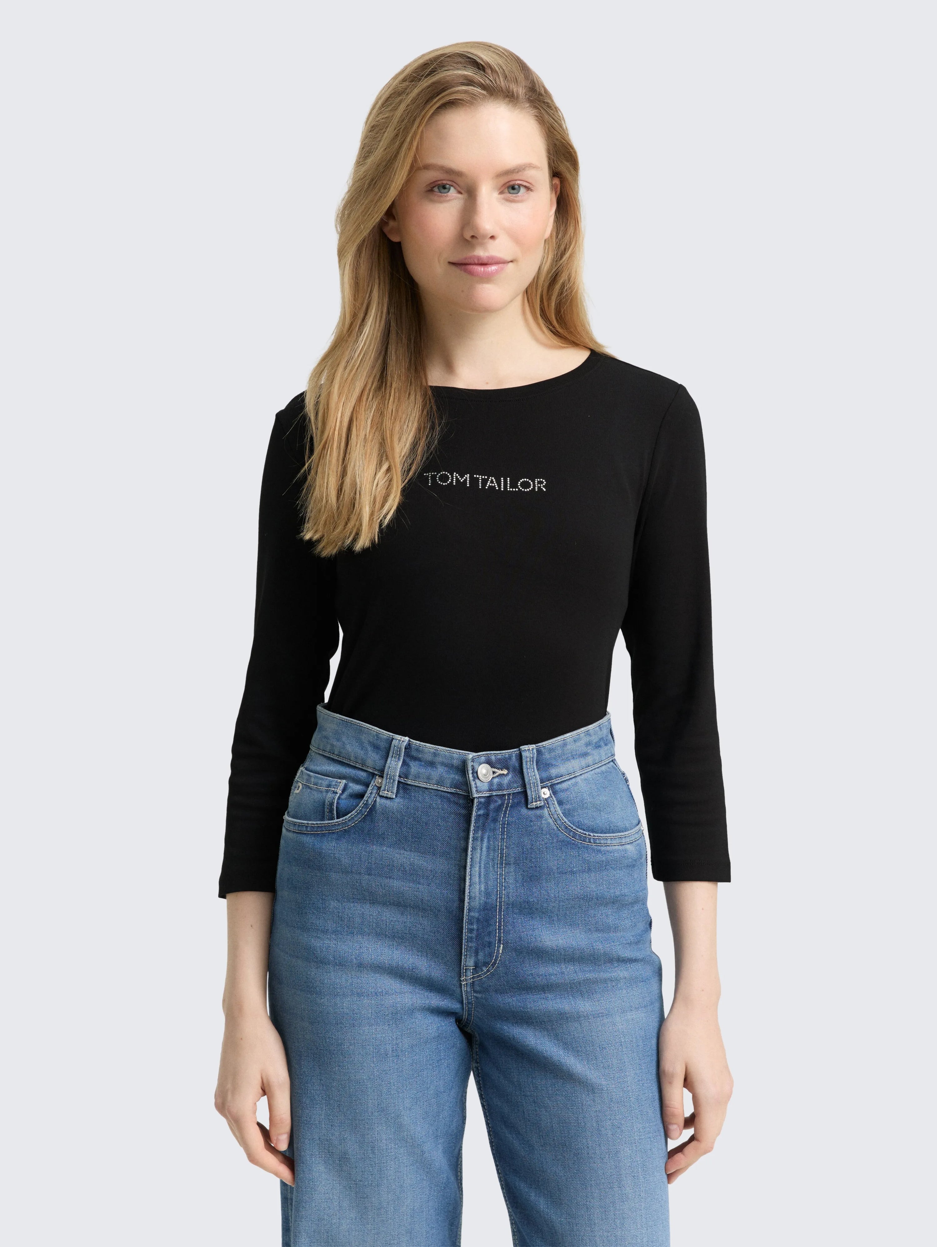 Tom Tailor_0_Slim Fit Long-Sleeved Shirt with Glitter Logo_1048941_14482_01