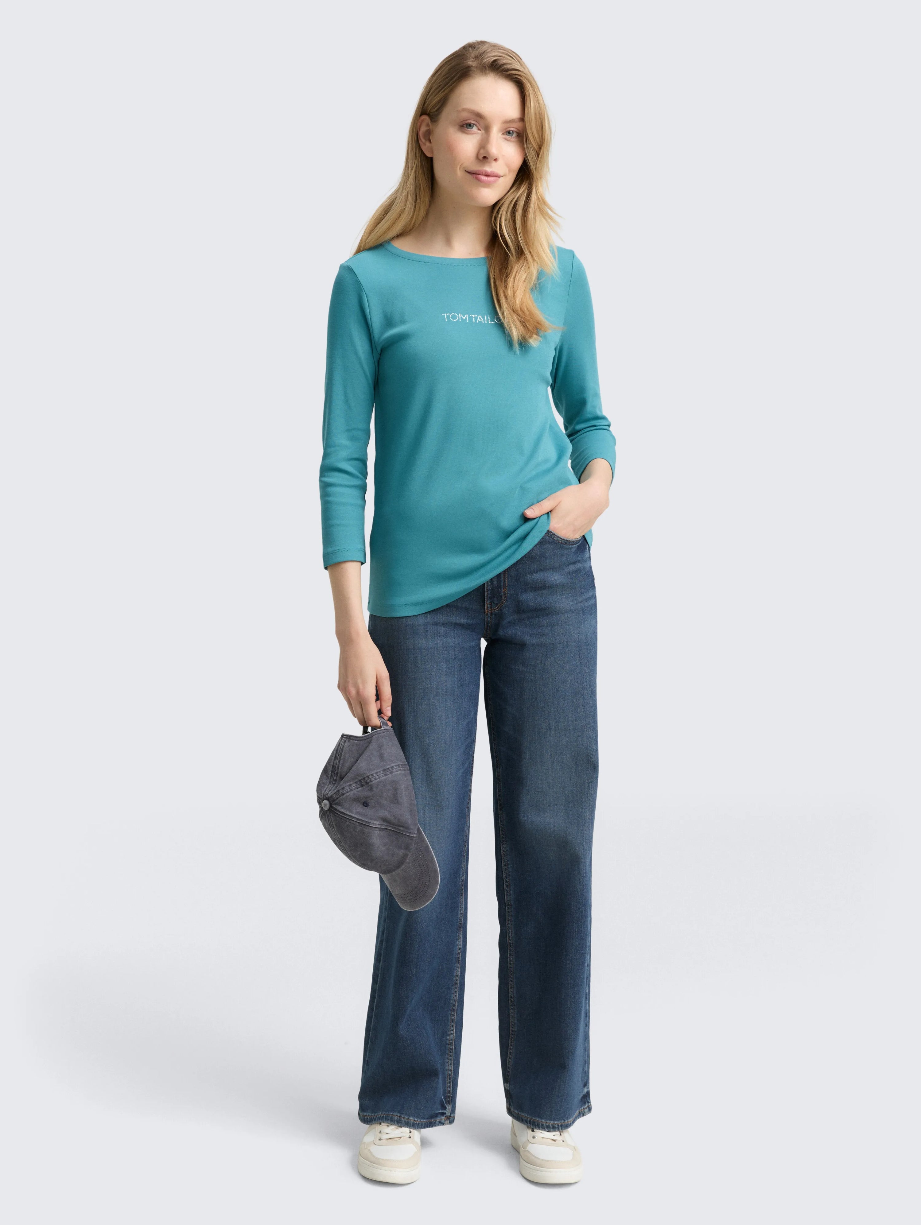 Tom Tailor_0_Slim Fit Long-Sleeved Shirt with Glitter Logo_1048941_31666_02