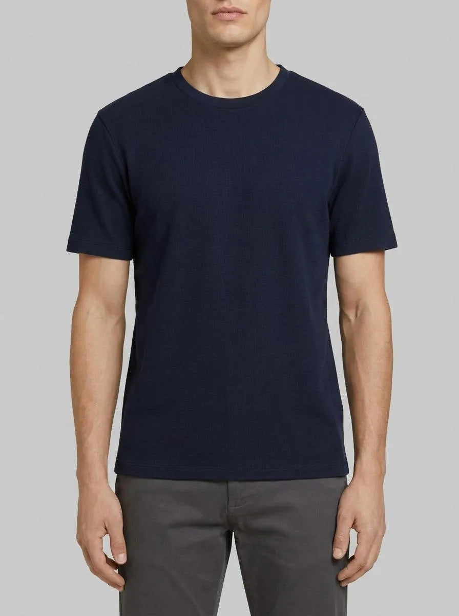 Denim Tom Tailor Sky Captain Blue Men T-Shirt with Waffle Texture SKU: 1049041_10668 Image 00