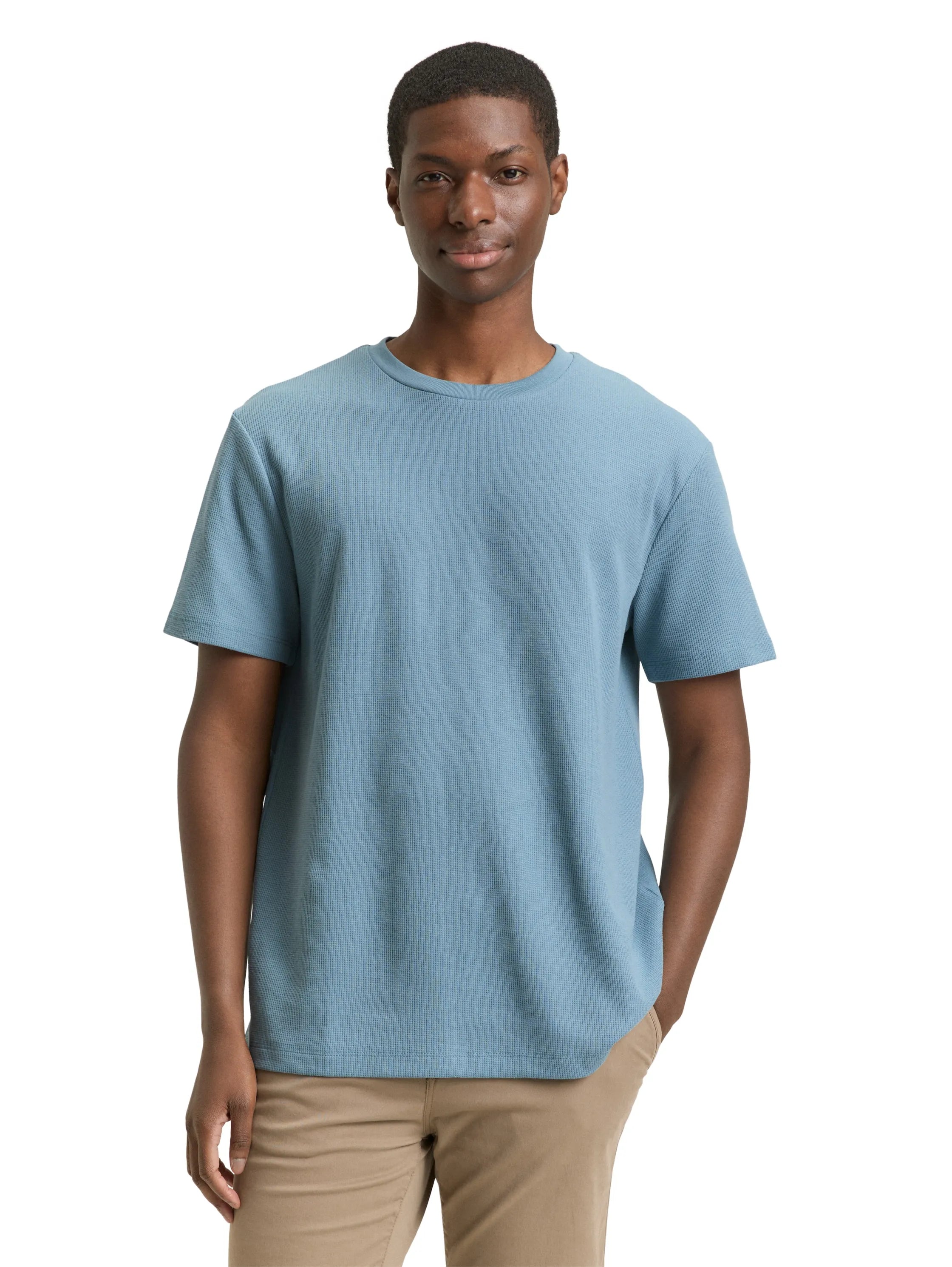 Denim Tom Tailor Citadel Blue Men T-Shirt with Waffle Texture SKU: 1049041_30118 Image 03