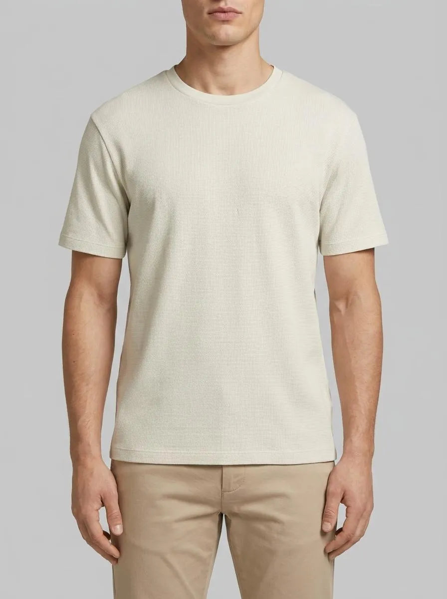 Denim Tom Tailor Greyish White Men T-Shirt with Waffle Texture SKU: 1049041_32257 Image 00