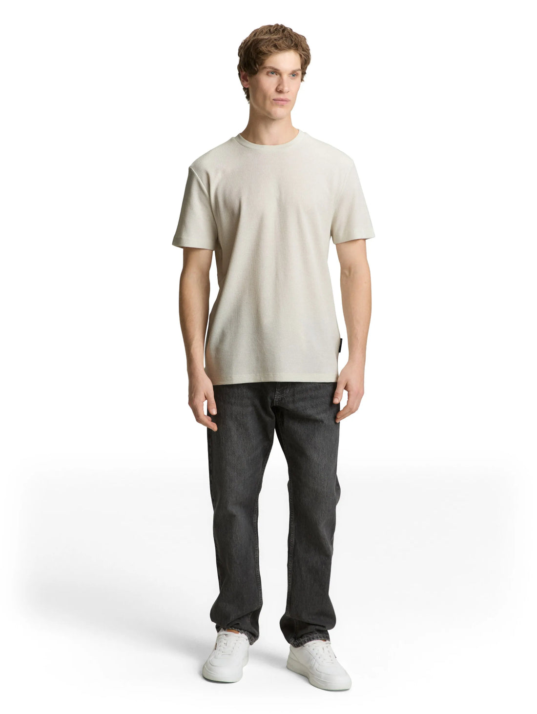 Denim Tom Tailor Greyish White Men T-Shirt with Waffle Texture SKU: 1049041_32257 Image 01