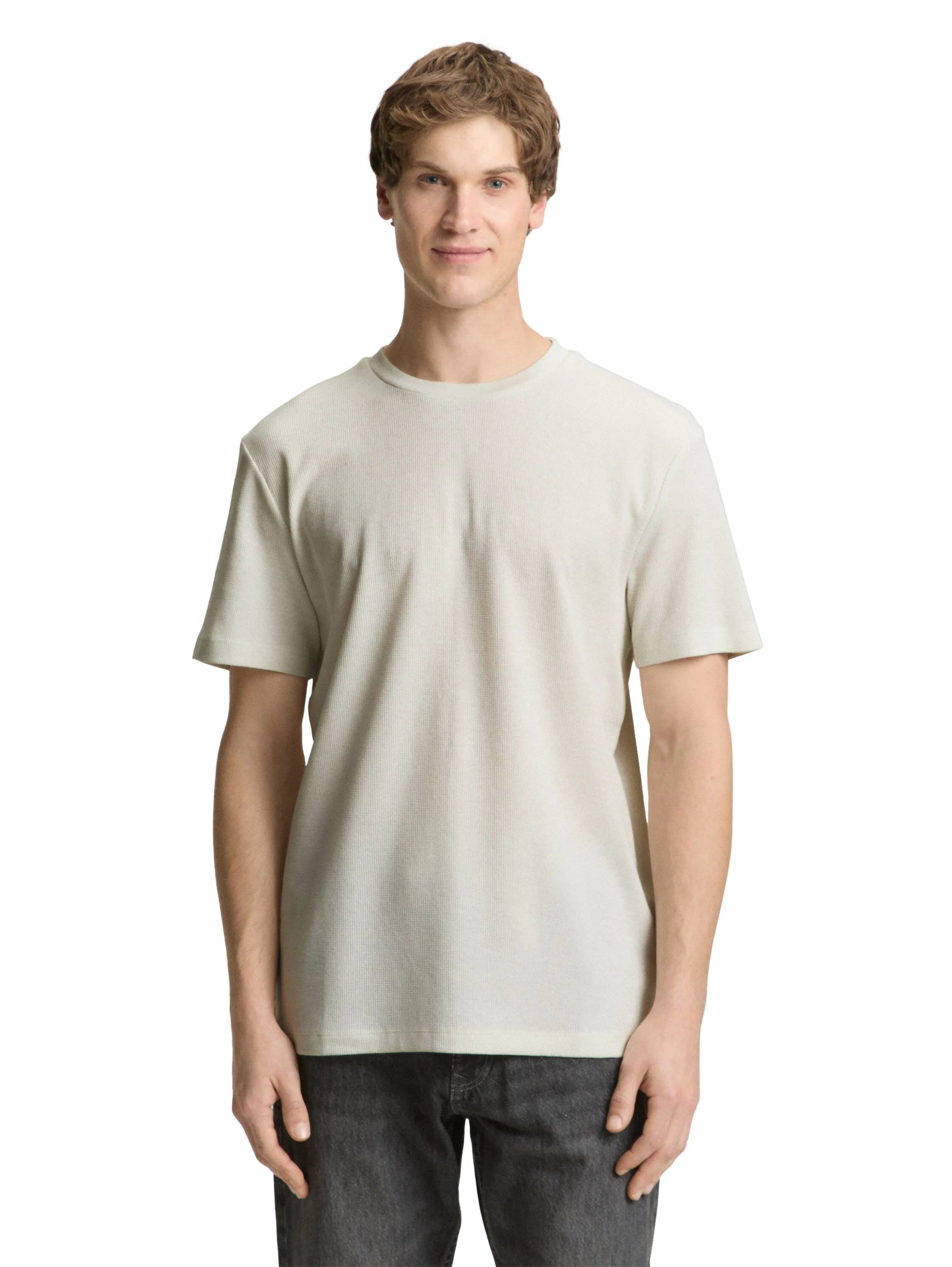 Denim Tom Tailor Greyish White Men T-Shirt with Waffle Texture SKU: 1049041_32257 Image 03