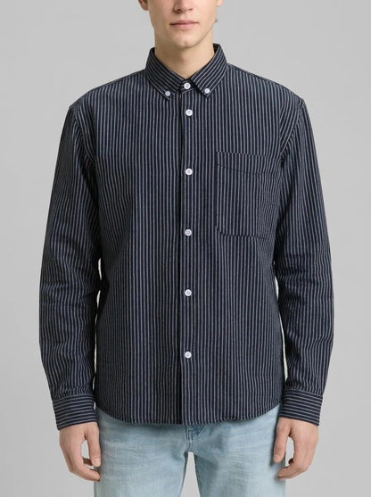 Denim Tom Tailor Navy Blue Stripe Men Relaxed Fit Cotton Shirt SKU: 1049377_39056 Image 00