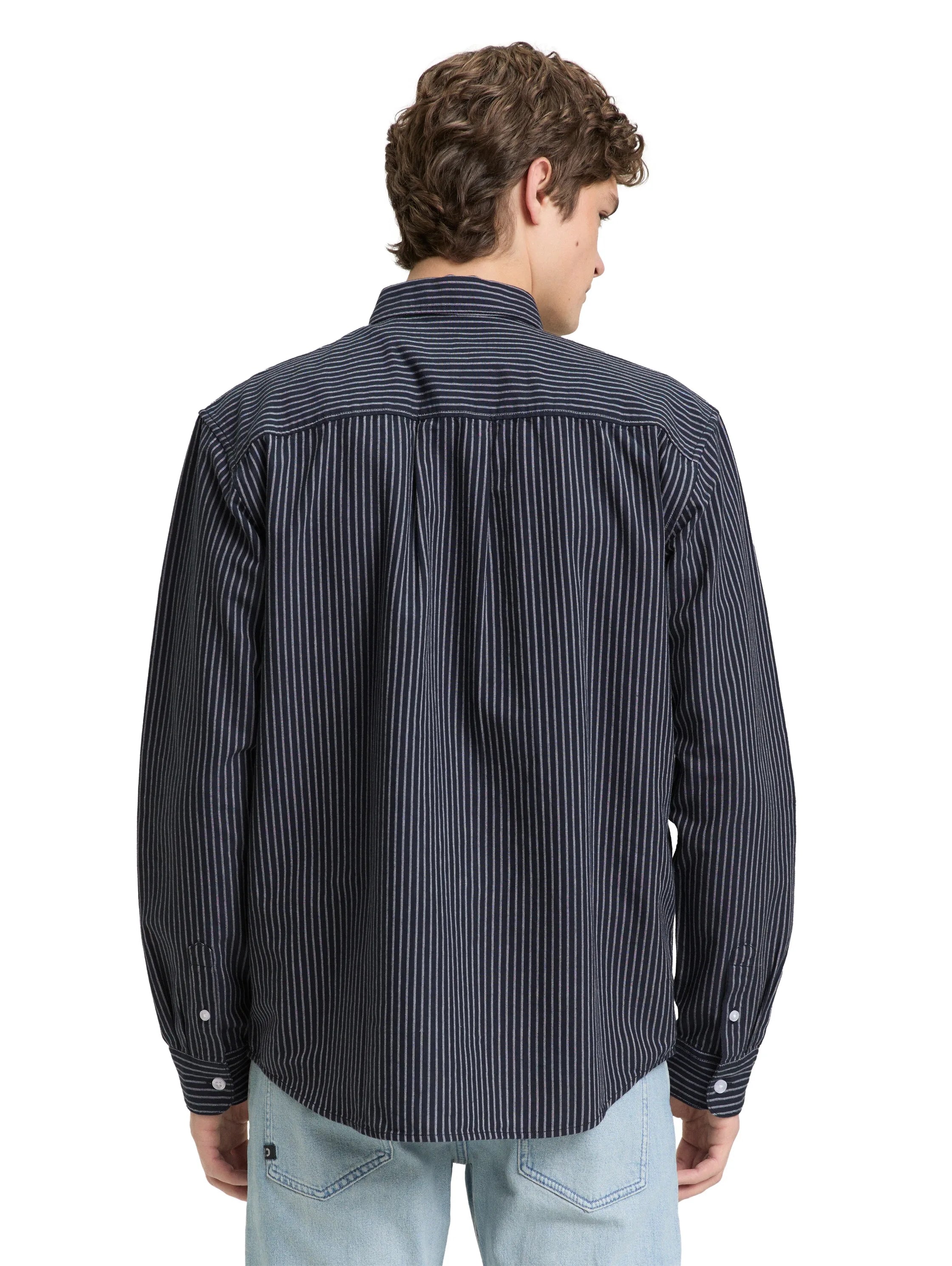 Denim Tom Tailor Navy Blue Stripe Men Relaxed Fit Cotton Shirt SKU: 1049377_39056 Image 02