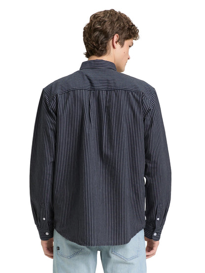 Denim Tom Tailor Navy Blue Stripe Men Relaxed Fit Cotton Shirt SKU: 1049377_39056 Image 02