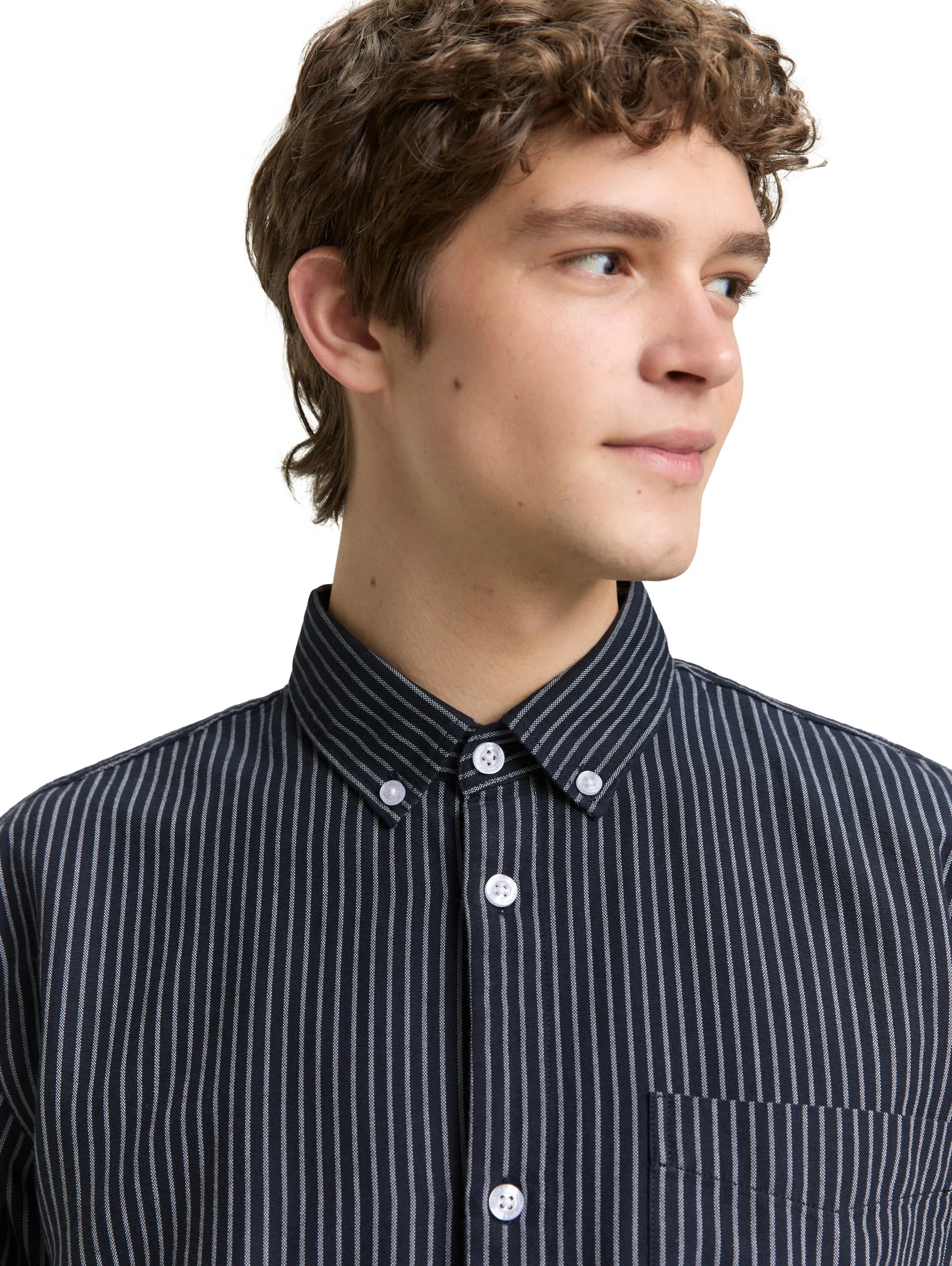 Denim Tom Tailor Navy Blue Stripe Men Relaxed Fit Cotton Shirt SKU: 1049377_39056 Image 03