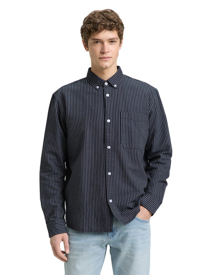 Denim Tom Tailor Navy Blue Stripe Men Relaxed Fit Cotton Shirt SKU: 1049377_39056 Image 04