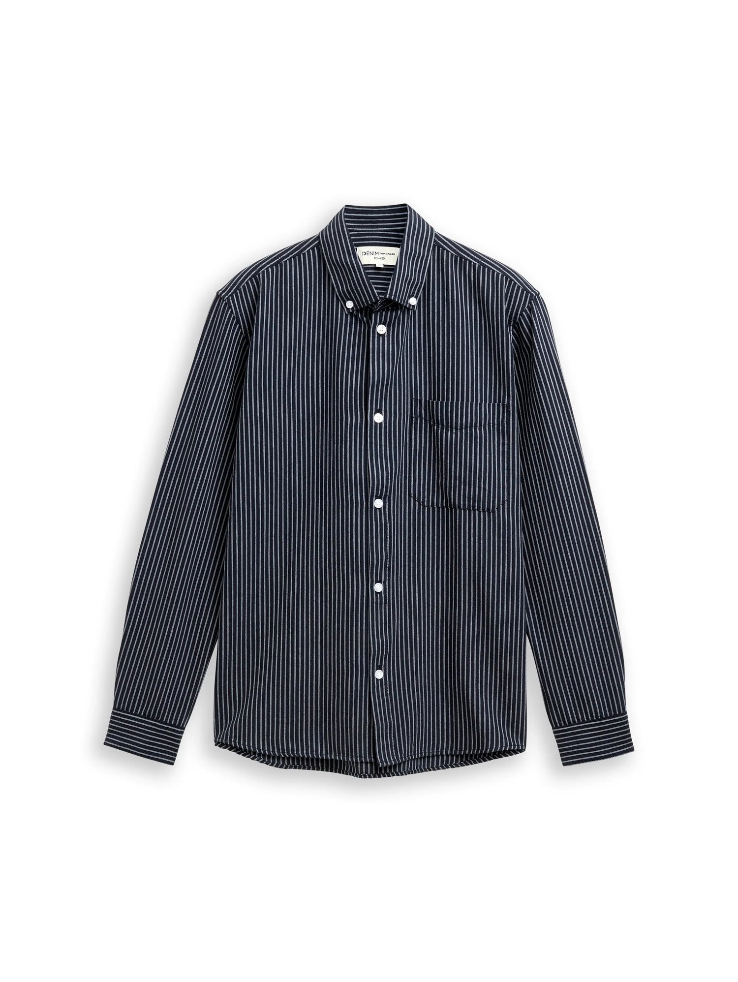 Denim Tom Tailor Navy Blue Stripe Men Relaxed Fit Cotton Shirt SKU: 1049377_39056 Image 06