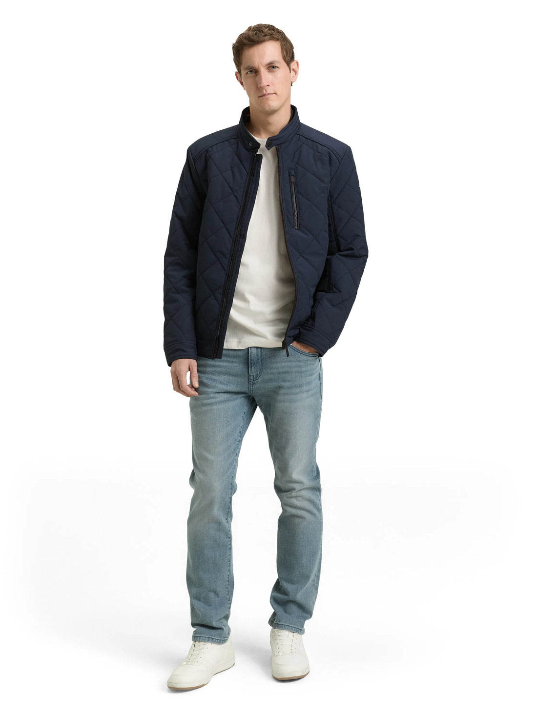 Tom Tailor Sky Captain Blue Men Tech Biker Jacket with Stand-Up Collar SKU: 1049471_10668 Image 01