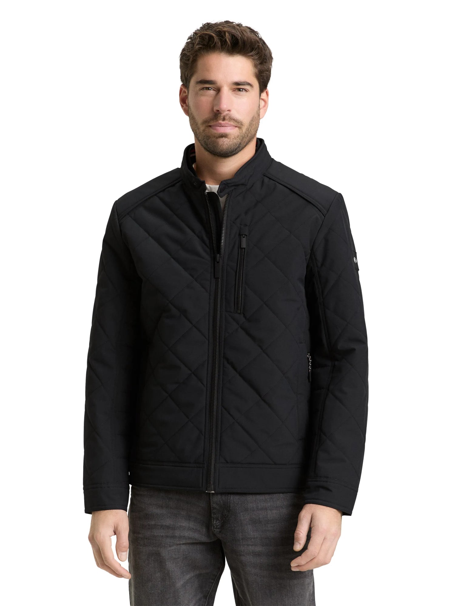 Tom Tailor Black Men Tech Biker Jacket with Stand-Up Collar SKU: 1049471_29999 Image 04