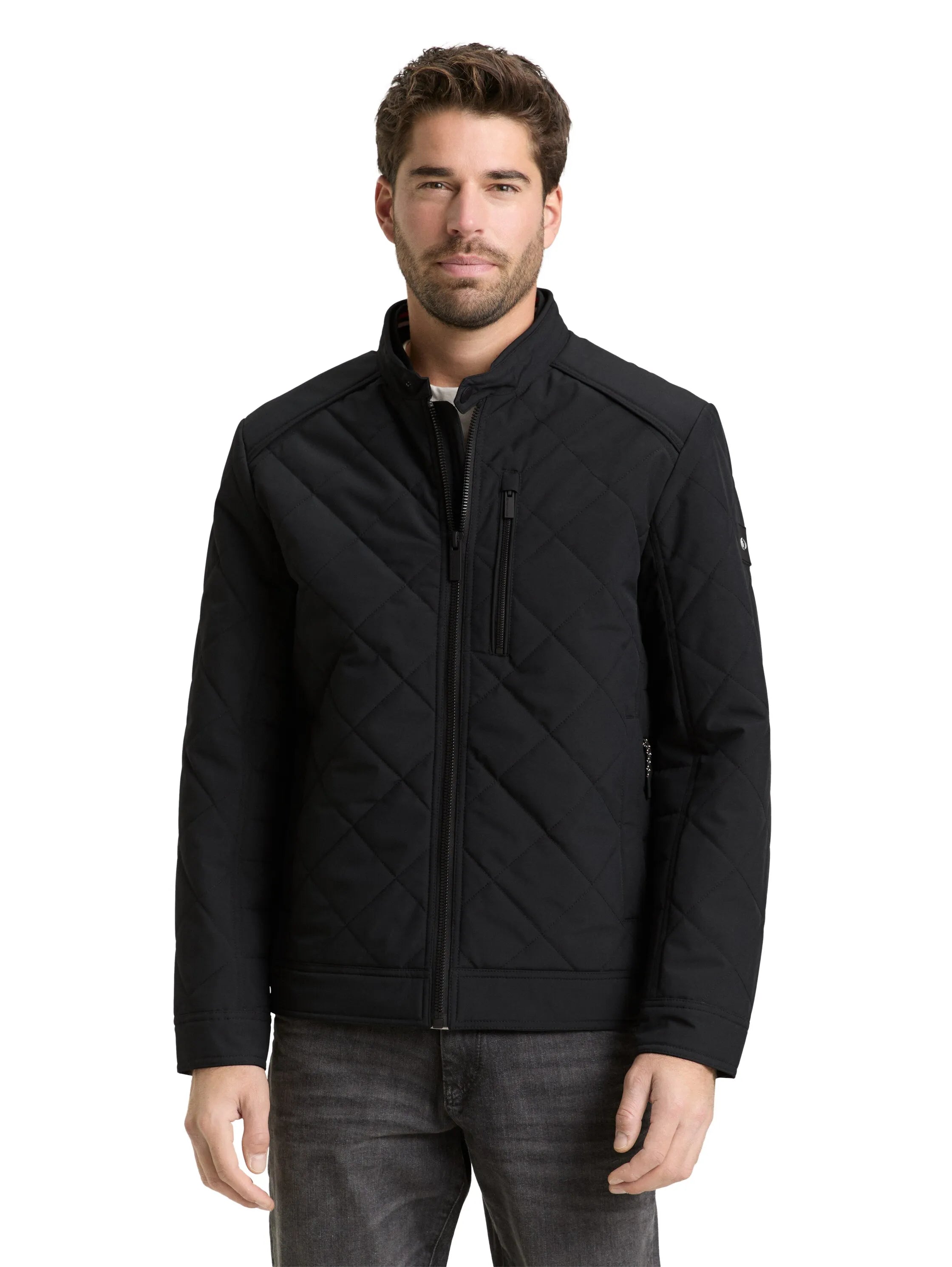 Tom Tailor Black Men Tech Biker Jacket with Stand-Up Collar SKU: 1049471_29999 Image 04