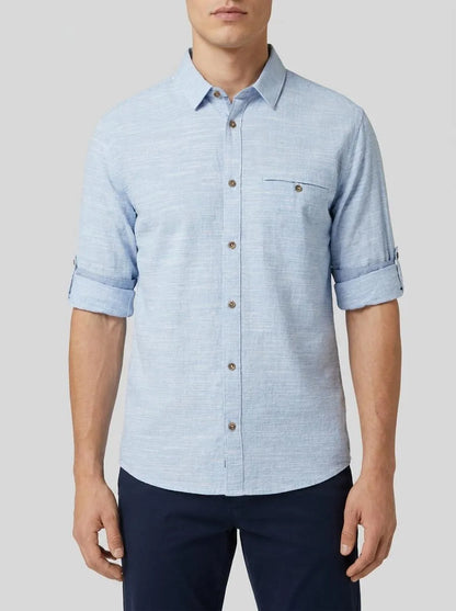 Tom Tailor Blue Petrol Structure Men Regular-Fit Shirt with Turn-Up Feature SKU: 1049578_39537 Image 00