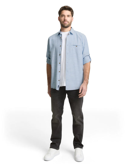 Tom Tailor Blue Petrol Structure Men Regular-Fit Shirt with Turn-Up Feature SKU: 1049578_39537 Image 01