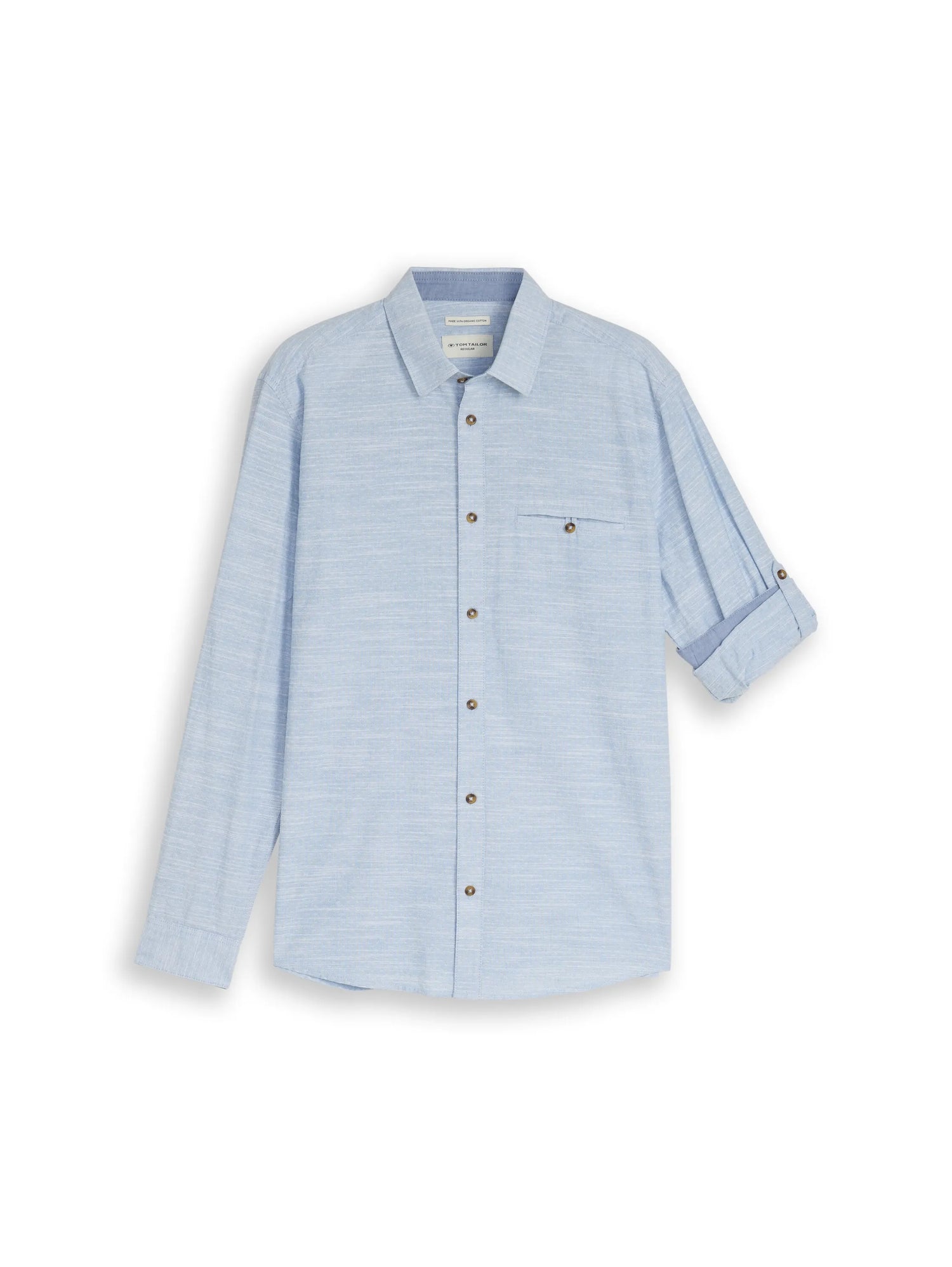 Tom Tailor Blue Petrol Structure Men Regular-Fit Shirt with Turn-Up Feature SKU: 1049578_39537 Image 06