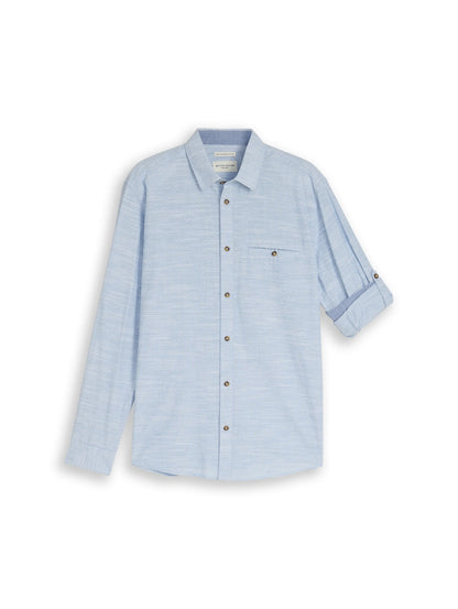 Tom Tailor Blue Petrol Structure Men Regular-Fit Shirt with Turn-Up Feature SKU: 1049578_39537 Image 06